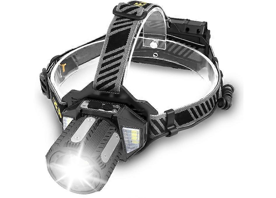 Super Bright LED Headlamp, 9000 Lumens, 11 Lighting Modes, USB Rechargeable, 2-Way Charging, Adjustable Focus, IPX7 Waterproof(Black)