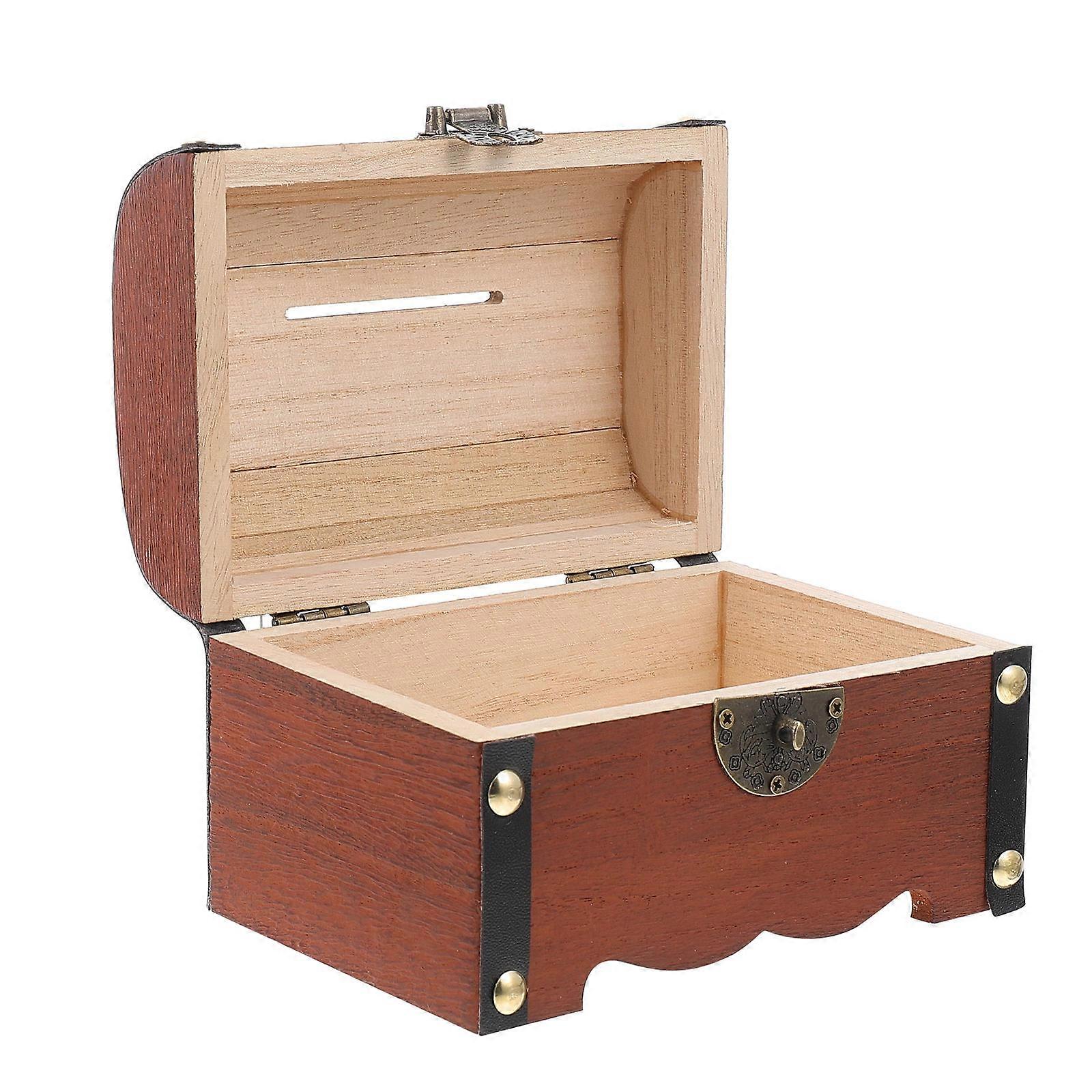 Black Wood Coin Box for Storage Use with Synthetic Material and Flipping Lid Design 7.5 x 4.5 x 3 inches