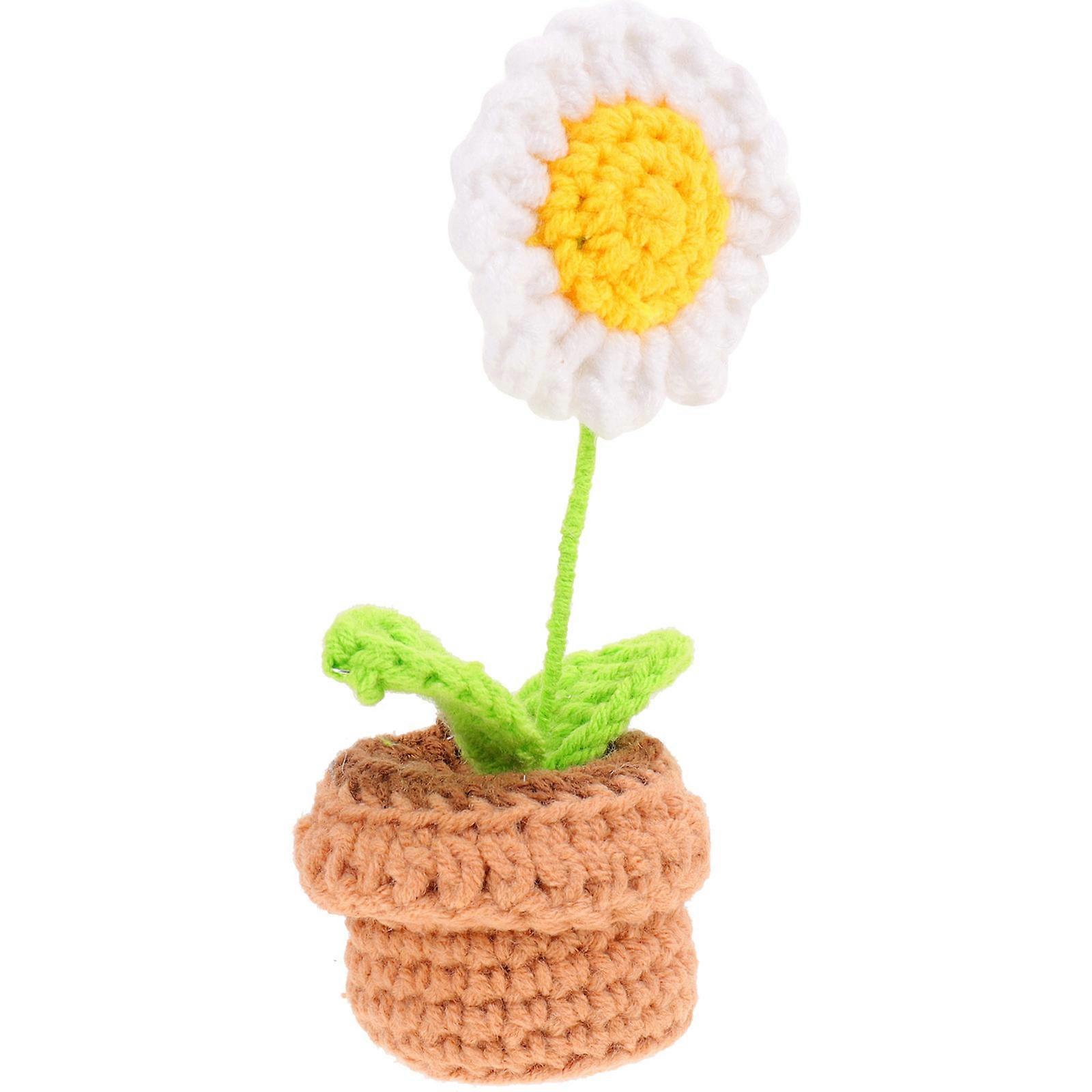 Artificial Crochet Flowers Desktop Decoration For Office Use Polyester Flower Pot Shape Adorable Design 1Pcs