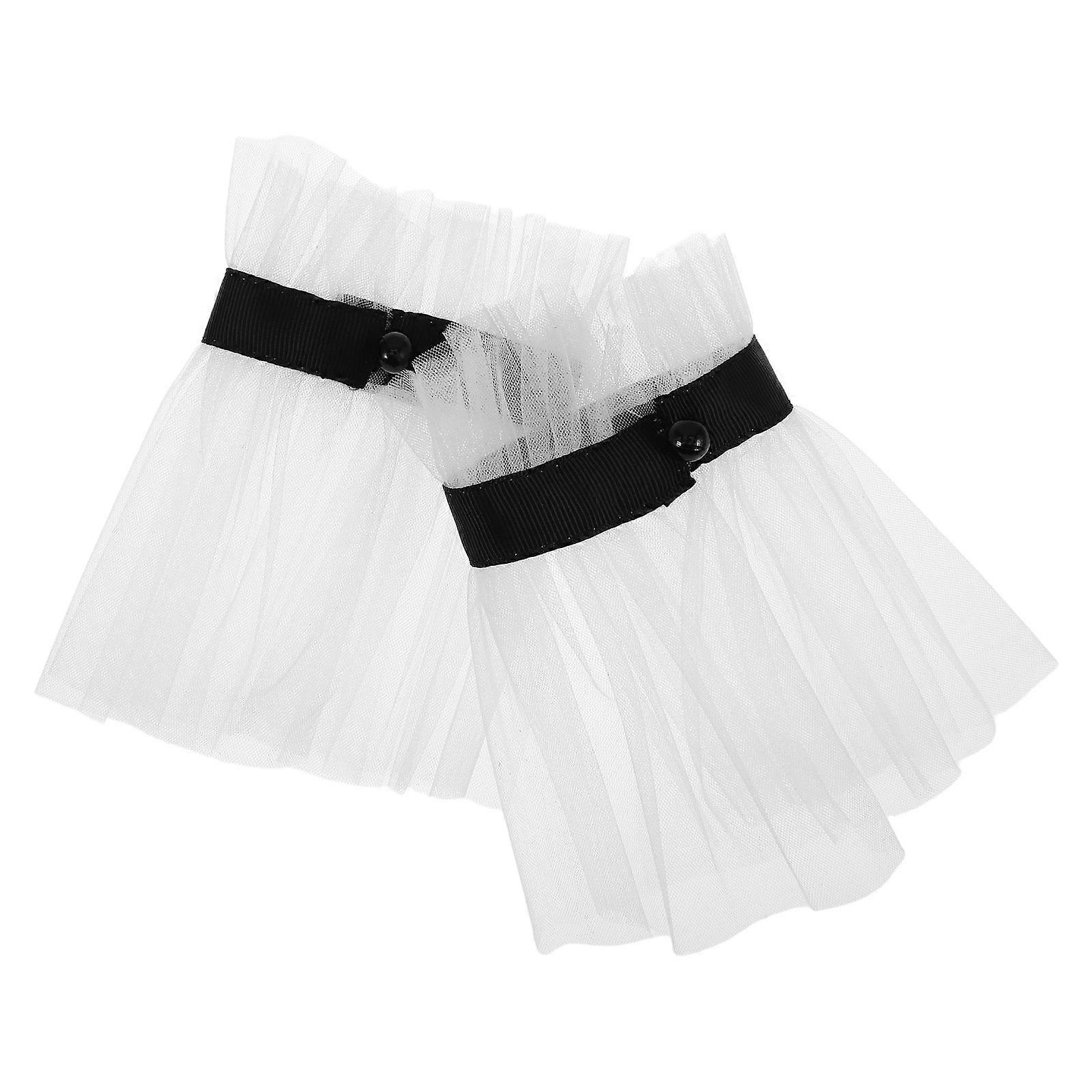 White Elastic Detachable Faux Sleeves with Pearl Accents, Flared Design for Dresses, Costumes, and Elegant Seasonal Outfits, Ideal for Brides,