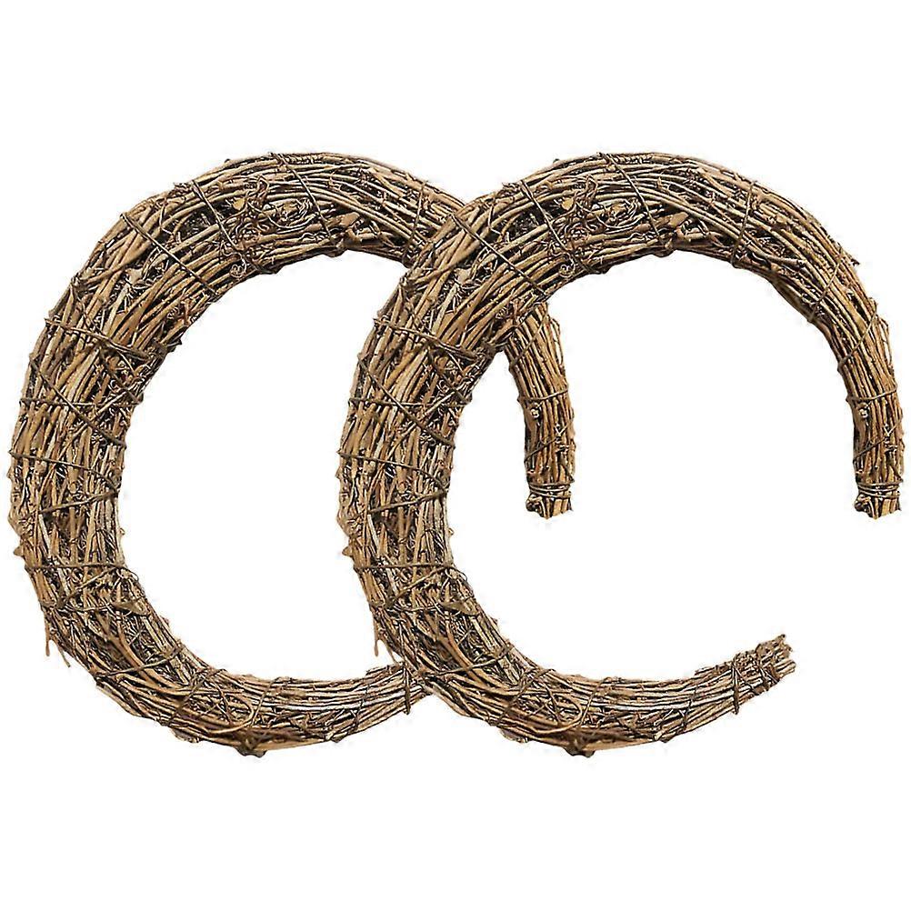 Wreath Diy Rattan Diy Wreath Frames Garden Light Brown 30.00X30.00X4.00CM Moon Shape 2Pcs