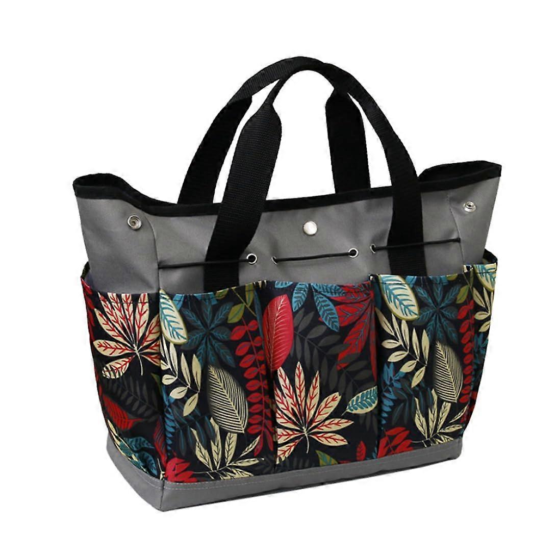 Garden Tool Bag Portable Kit for Outdoor Use Gray Floral Pattern Tool Organizer with Handle