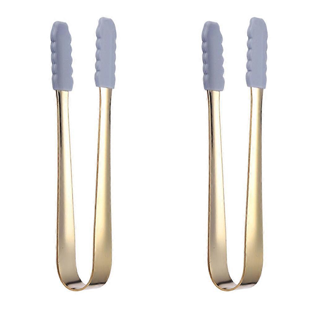 Stainless Steel Mini Tongs Ice Cube Clip Food Gripping Barbecue Tables Small Clip Shape 5.3×2.6×0.8in 2Pack