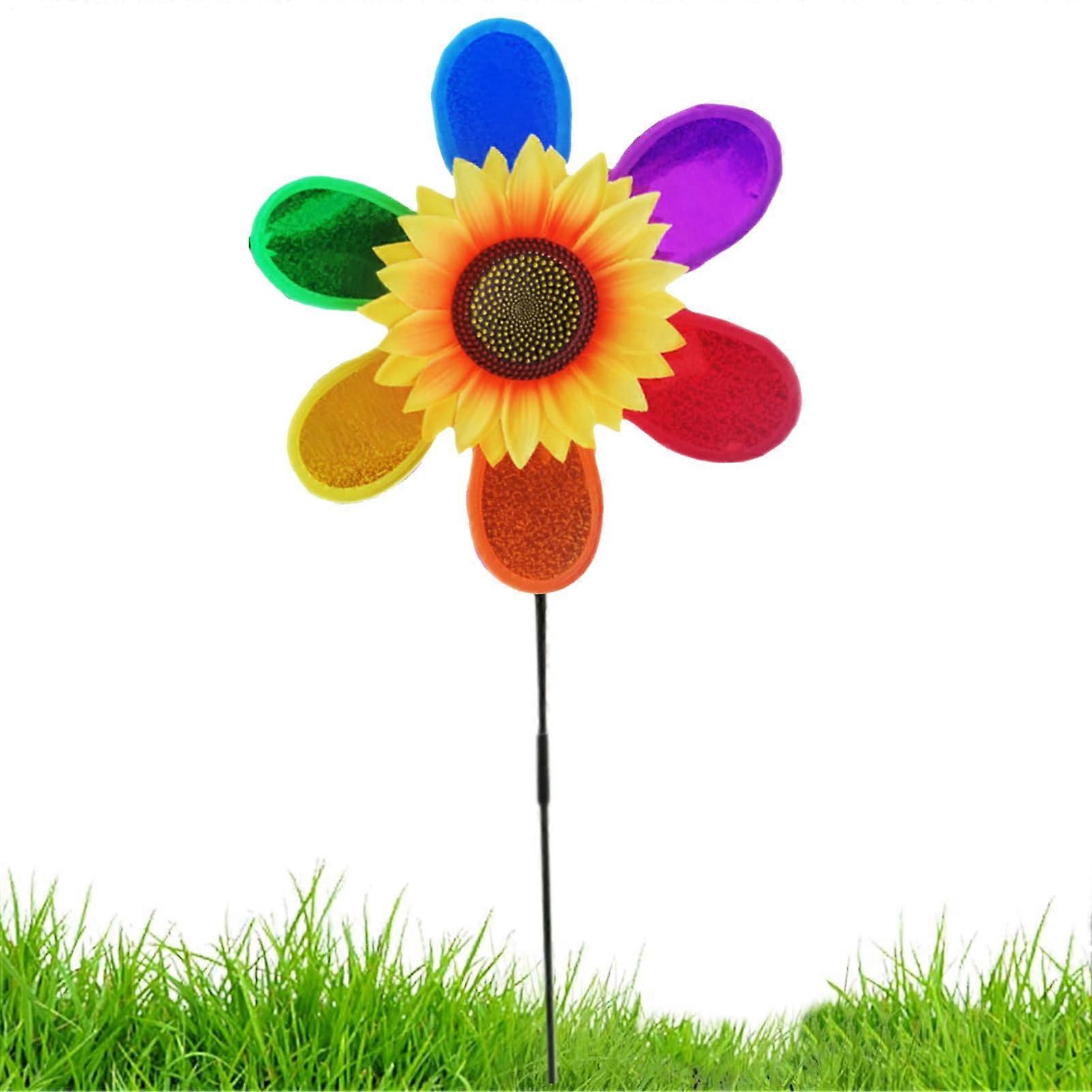 Garden Windmill Sunflower Reflective Wind Spinner Bird Scare For Garden, Balcony Co – Color Gradient As Decoration
