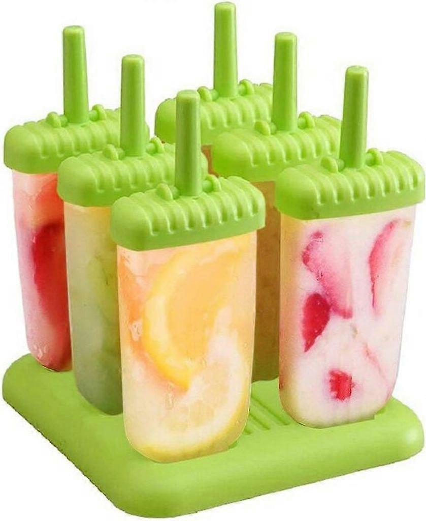 Ice Cream Molds 6 Reusable Popsicle Molds BPA-Free with Cleaning Brush & Funnel