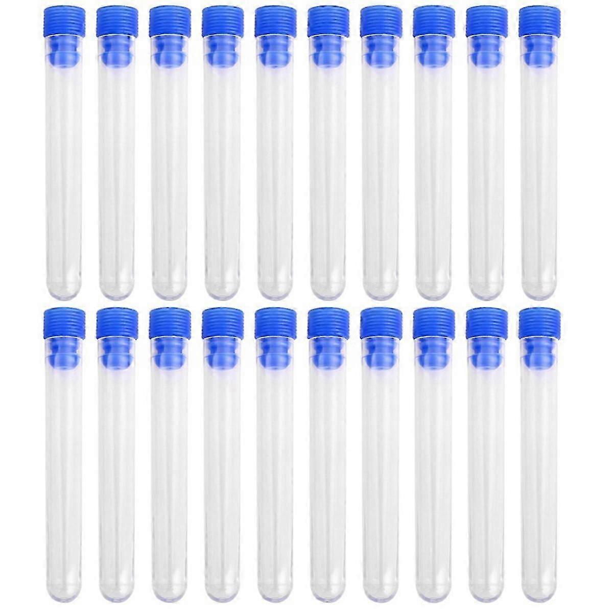20pcs 100*15mm Non-Graduated Plastic Test Tubes with Screw (Blue)