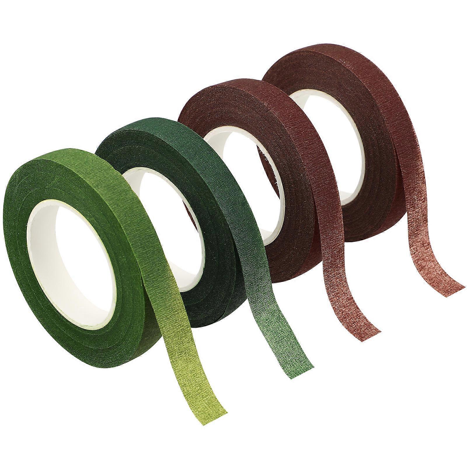 Dark Green Floral Wrapping Tape for Flower Bouquet Stem Crafting, Durable Adhesive Craft Tape Set of 4 Rolls