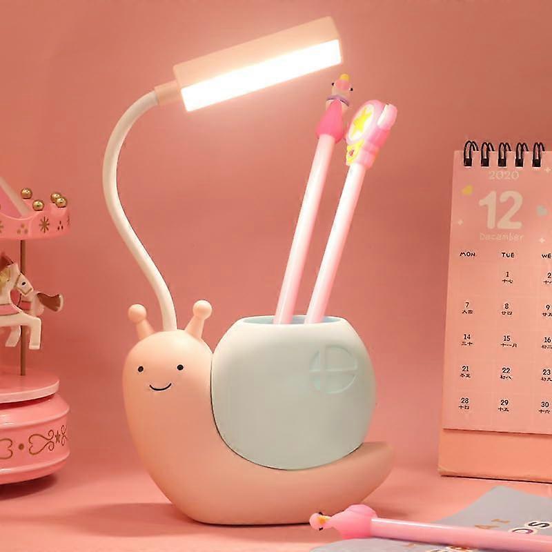 LED Desk Lamp Cartoon Snail Adjustable Foldable Eye Care Table Lamp with USB Charging Port and Built-in Battery for Students (Pink)