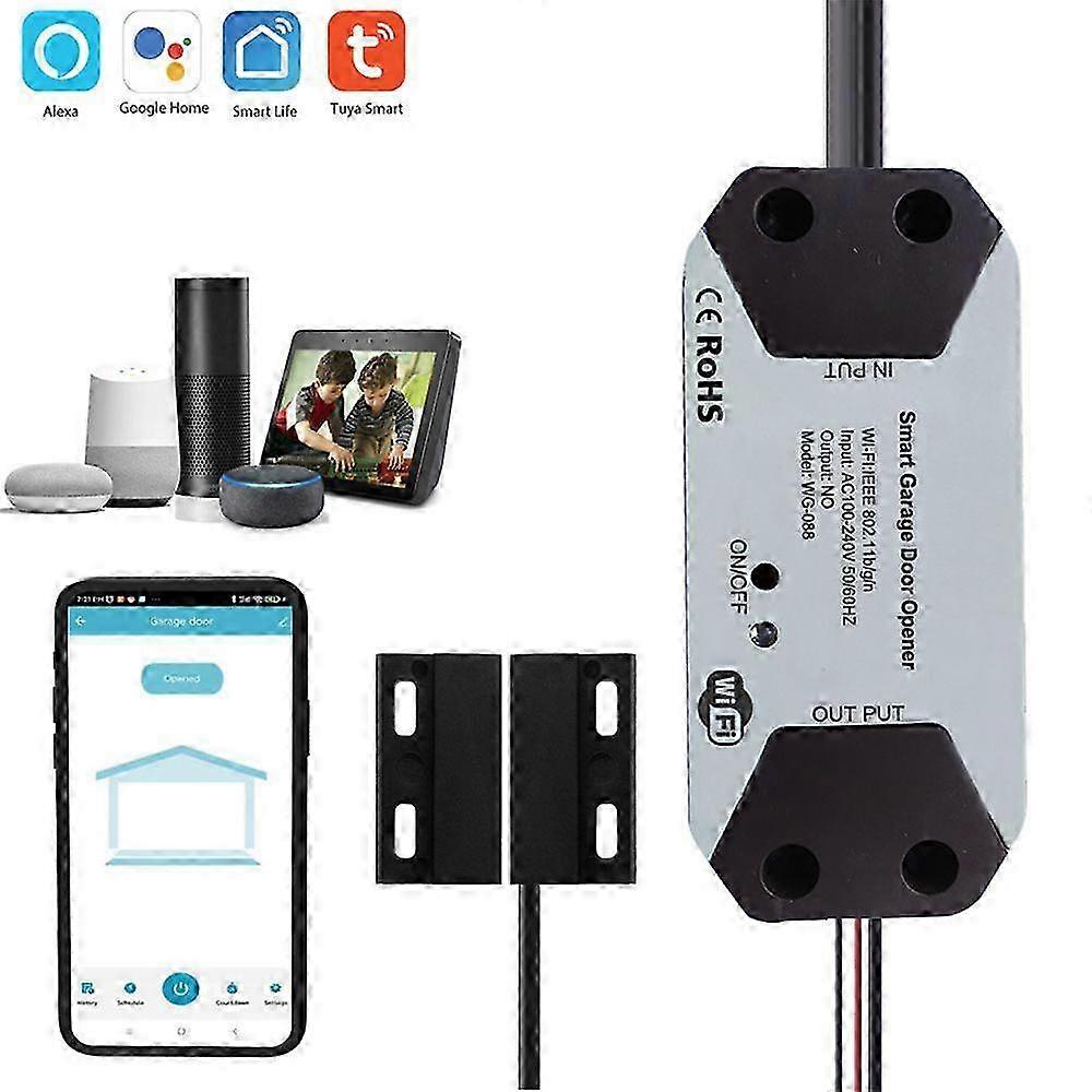 Smart WiFi Garage Door Opener with App Remote Voice Control for 2.4GHz Networks Compatible with Smart Systems