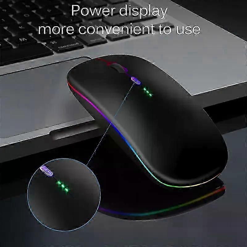Wireless Bluetooth 5.2 Mouse for Laptops and PCs with 2.4GHz USB Rechargeable RGB Light Power Indicator