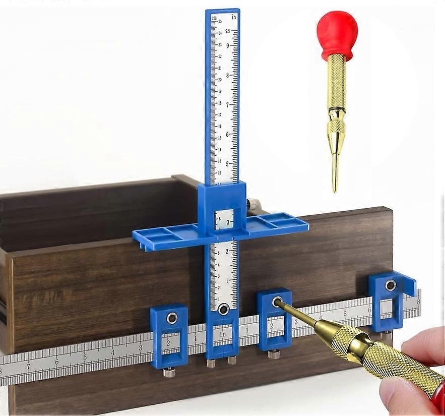 Drilling template for cabinet fittings, cabinet handle template with automatic center punch, cabinet template for handles and pulls on drawers/cabinet