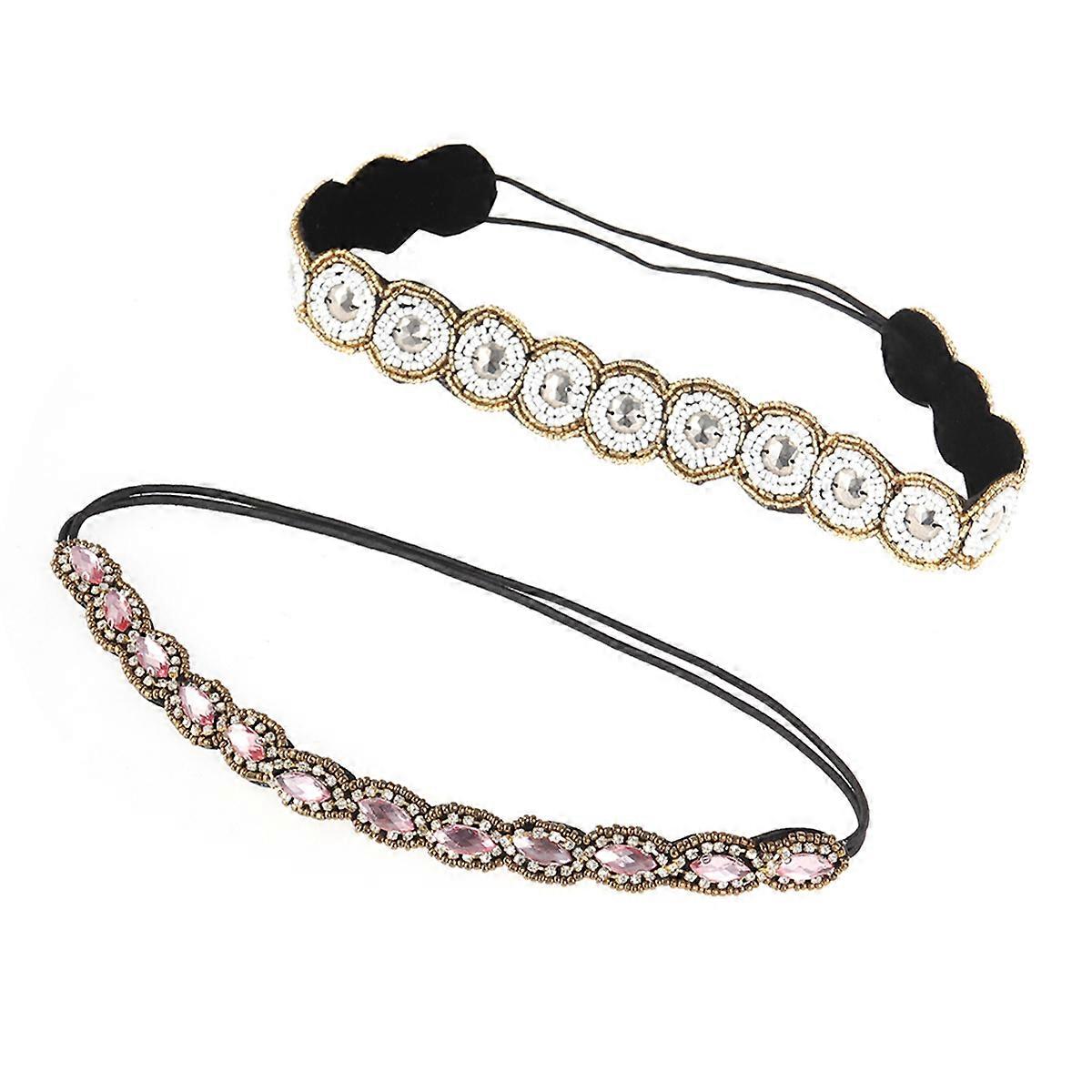 装飾的な伸縮性のあるヘッドバンド女性の女の子のためのクリスタルヘアバンド2個