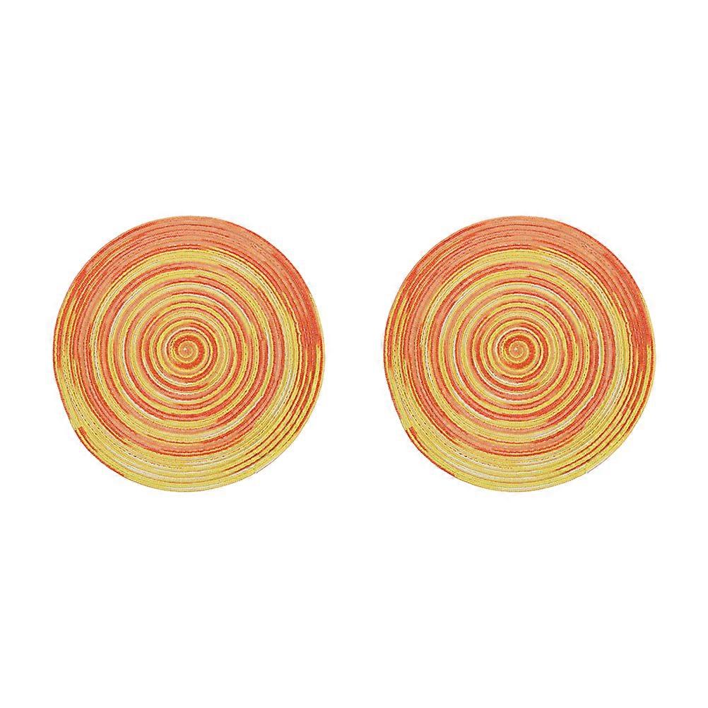 Hand-Woven Coaster Placemat Home Adornment Heat Resistant Cotton Thread Round Shape 2Pcs Yellow 30cm