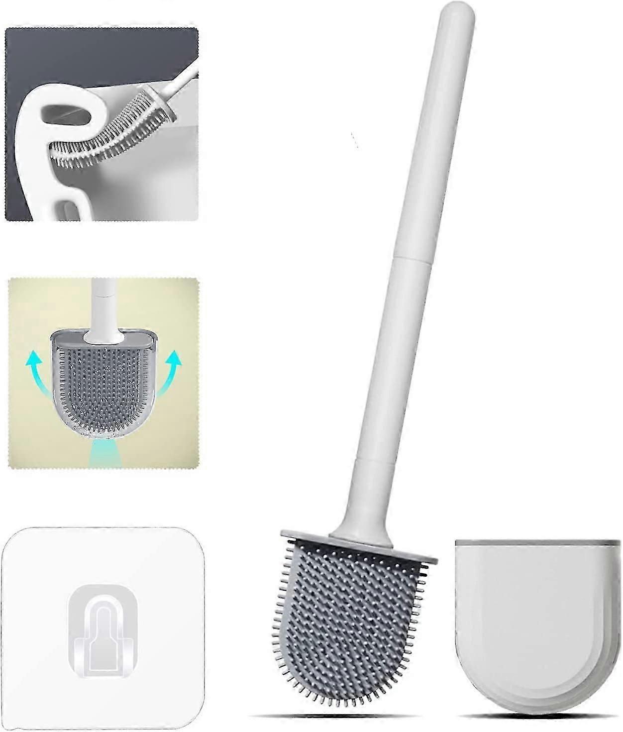 Silikon-Toilettenbürste mit selbstklebendem Halter Wandmontierte WC-Bürste Safe für Wand mit Lüftungsschlitzen und WC-Bürste für Bad, WC