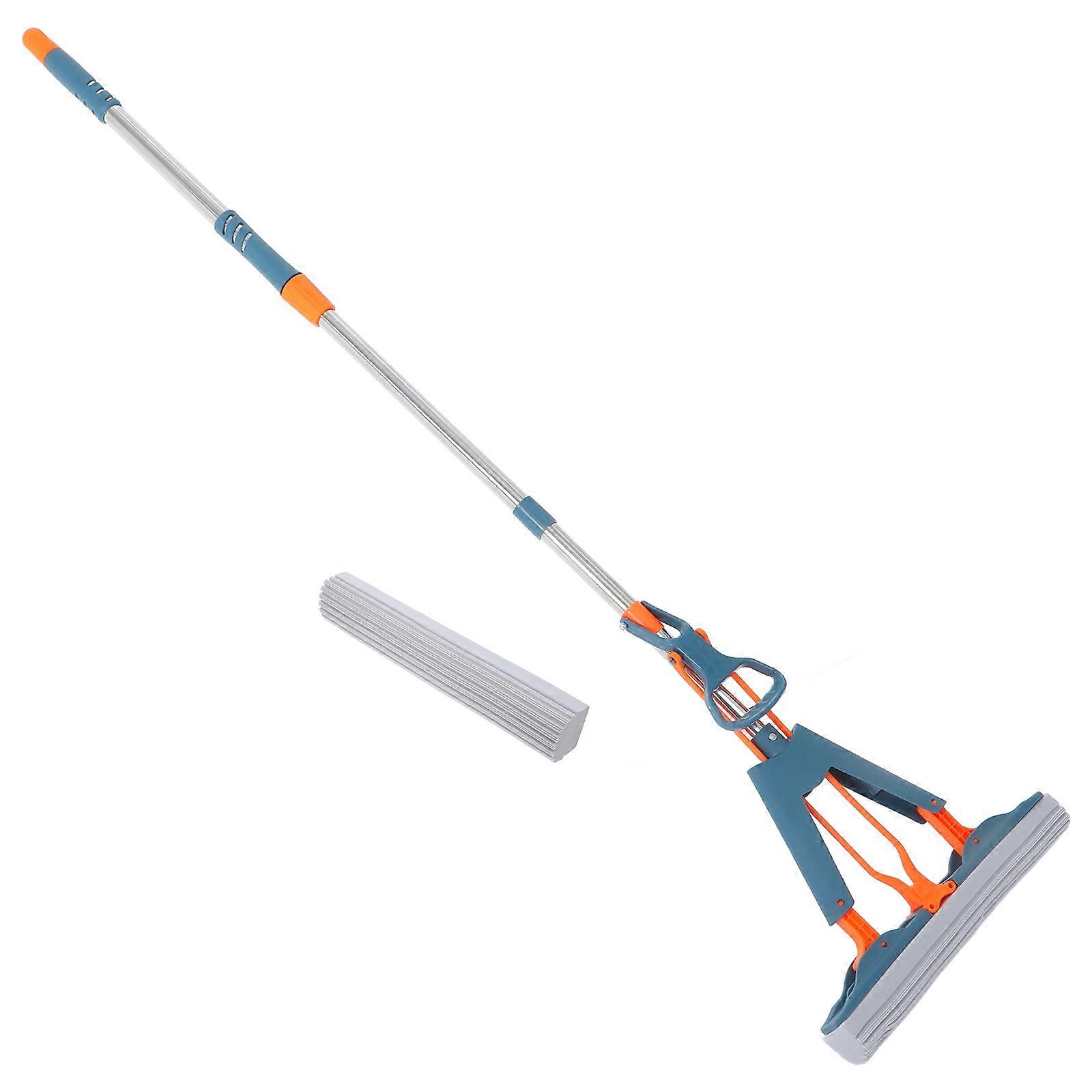 Folding Sponge Mop Set for Wet/Dry Cleaning, Long Handle, Highly Absorbent, Ideal for Tile & Hardwood Floors, Cleaning