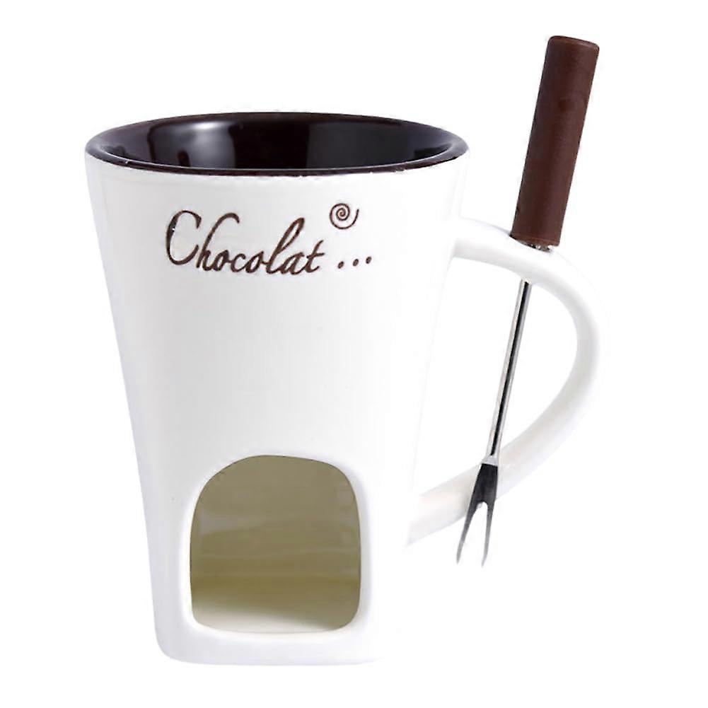 Generic Kerzenbecher Fondue Set, Beige Ceramic Cheese and Chocolate Melting Cups with Forks, 4 Piece