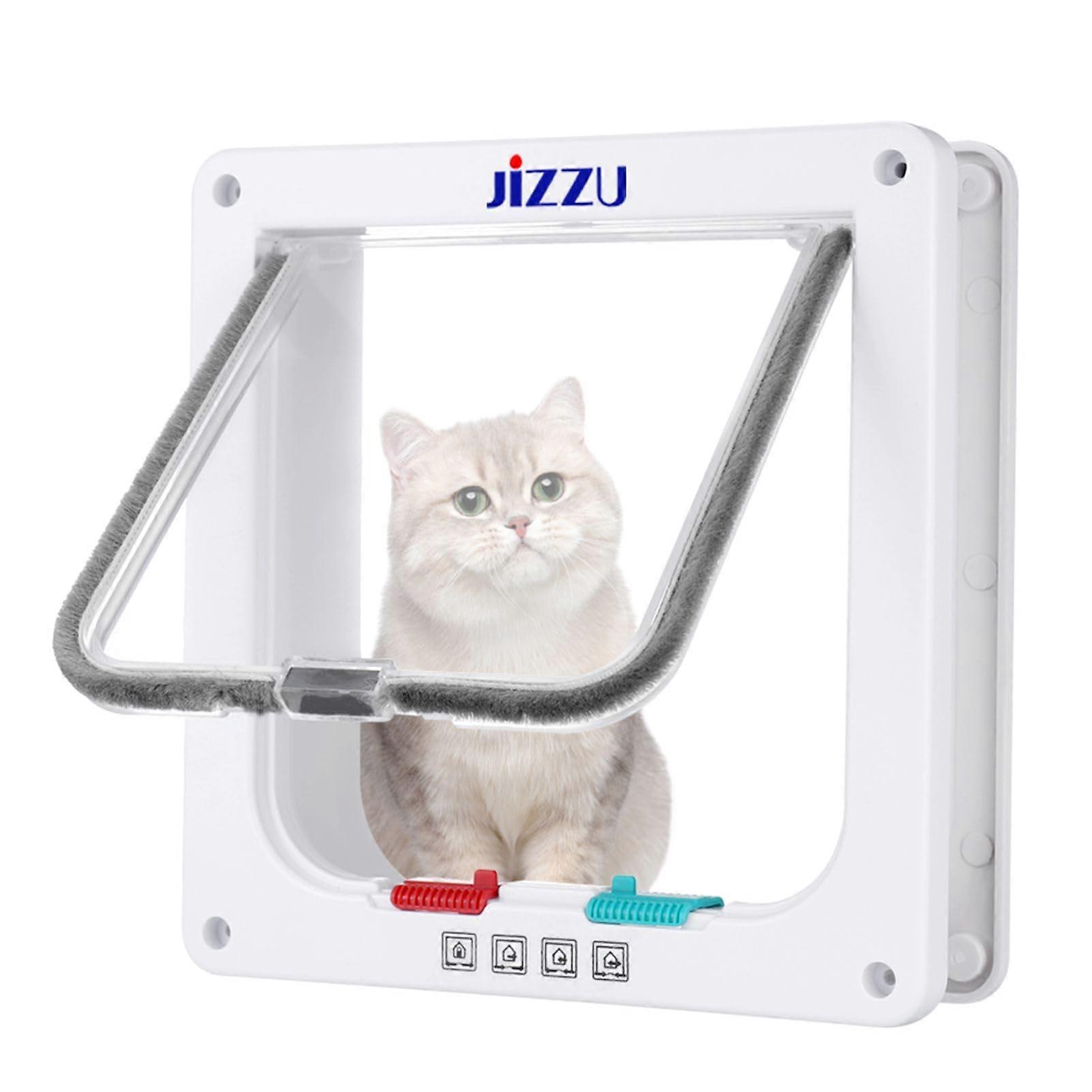 Cat Flap Pet Door with 4-Way Lock, Large 20 x 19 x 5.3 cm Cat Door for Indoor and Outdoor Use, White, Size M