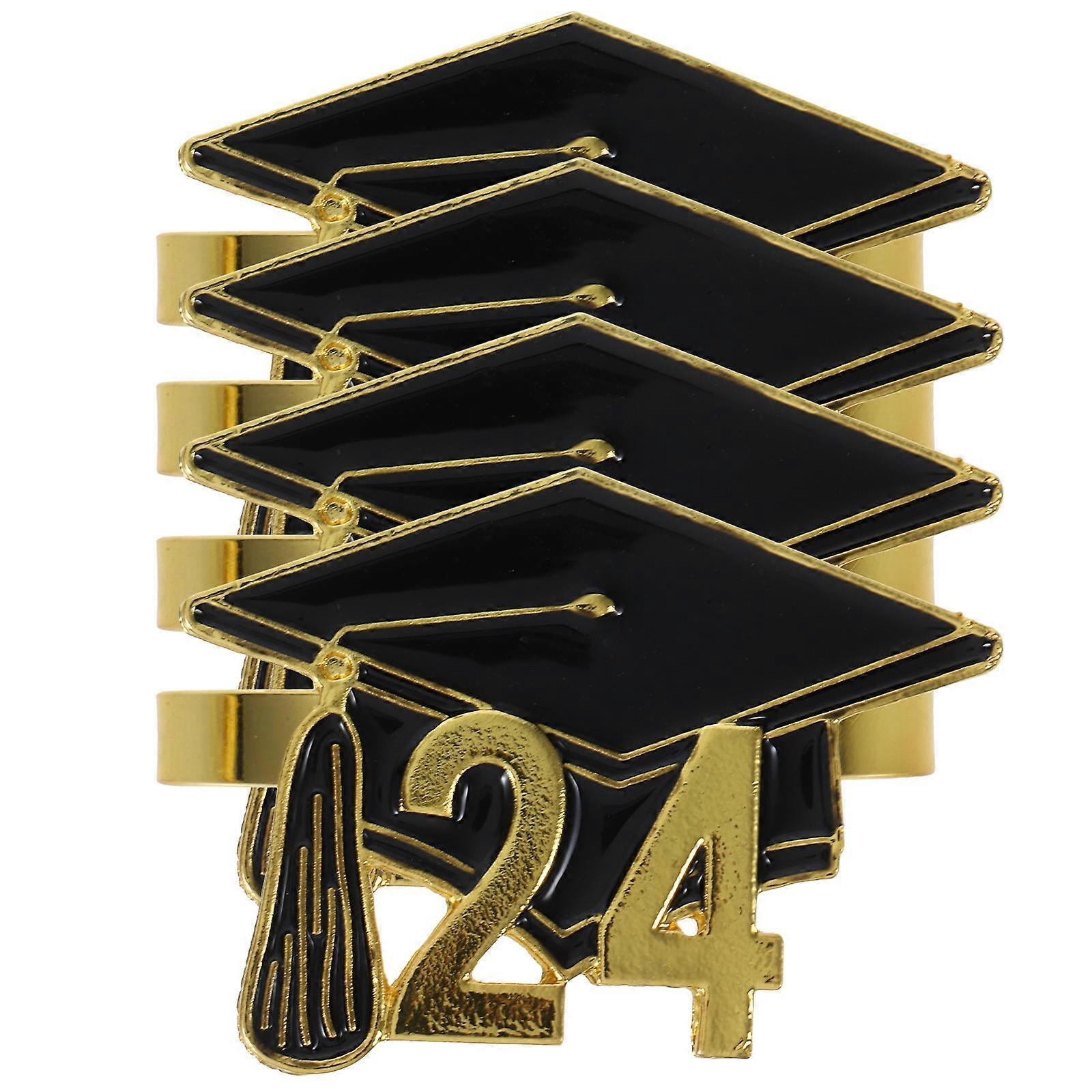 Napkin Buckle Graduation Cap Shape Class Of 2024 Reusable Napkin Holder For Dining Occasions 4pcs