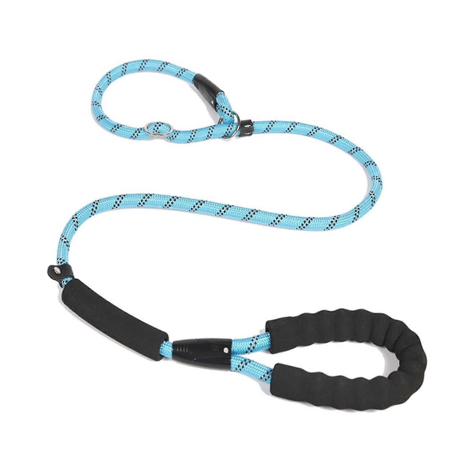 Dog Leash Outdoor Training Reflective Nylon Double Handle Adjustable Collar Blue