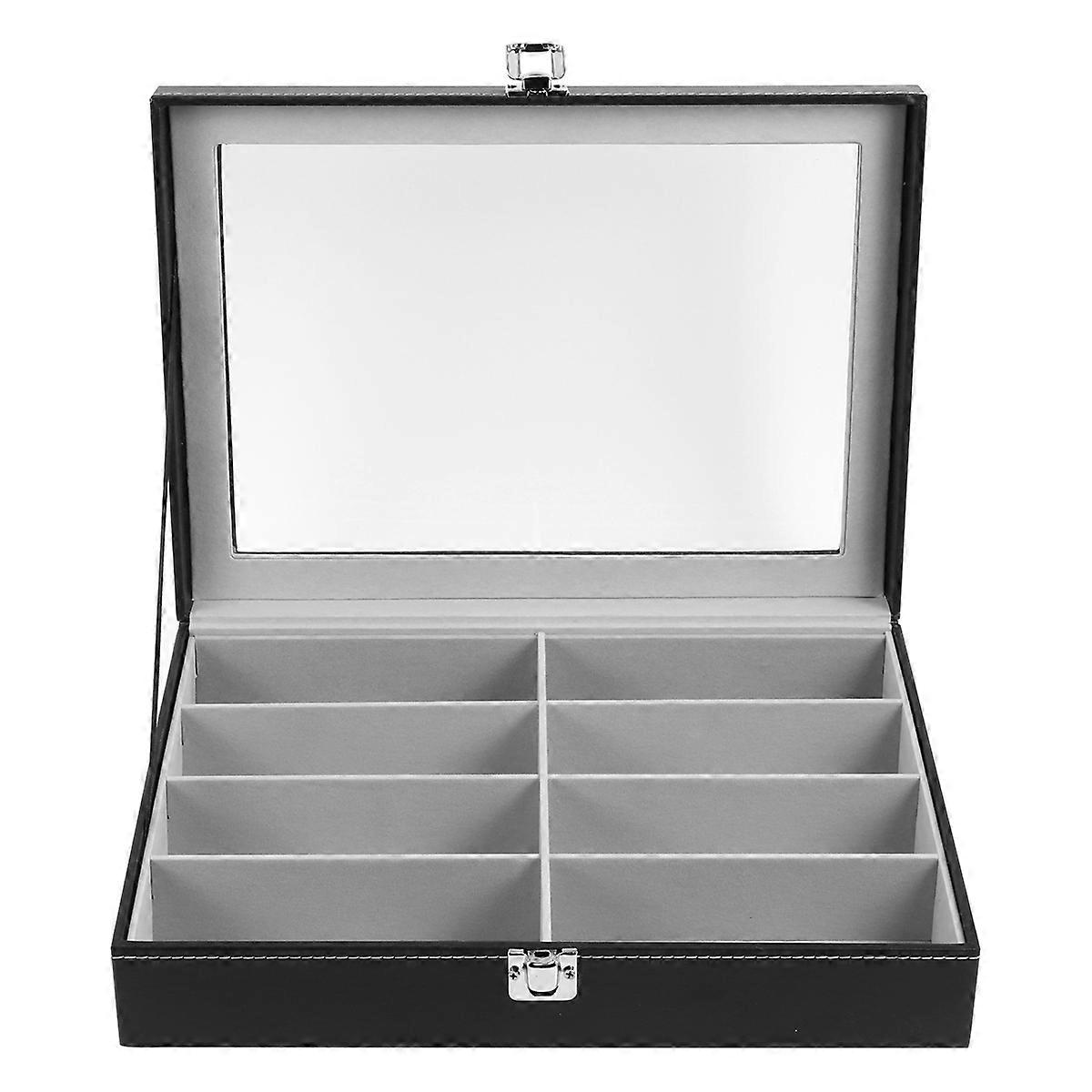 Black Sunglasses Storage Case with Builtin Mirror and Cloth Inside for Safe Storage Density Board 8 Grids
