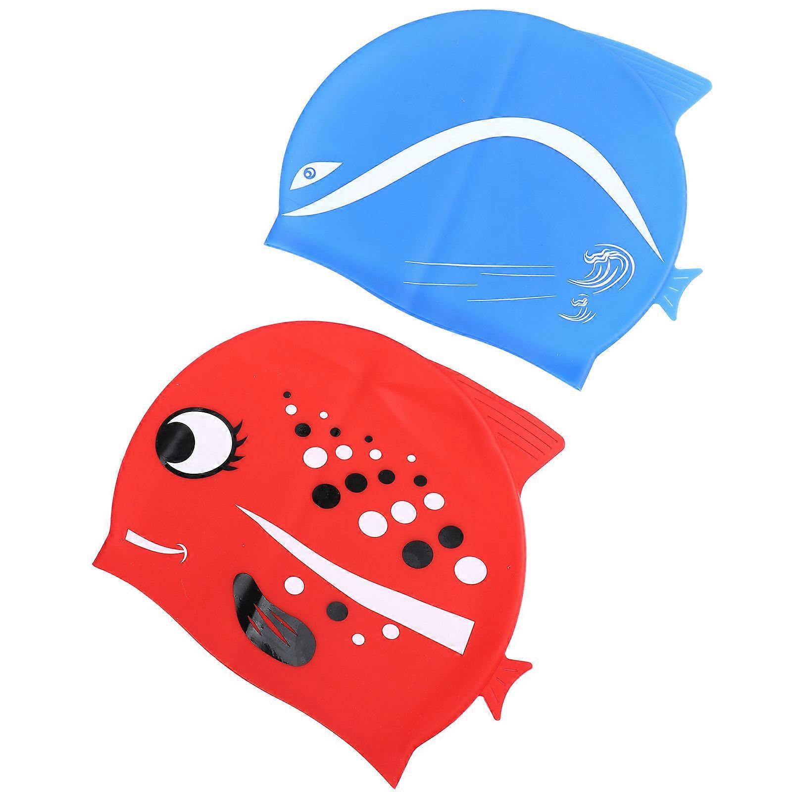 Silicone Swimming Caps for Kids with Earmuffs Protection Assorted Color 2pcs