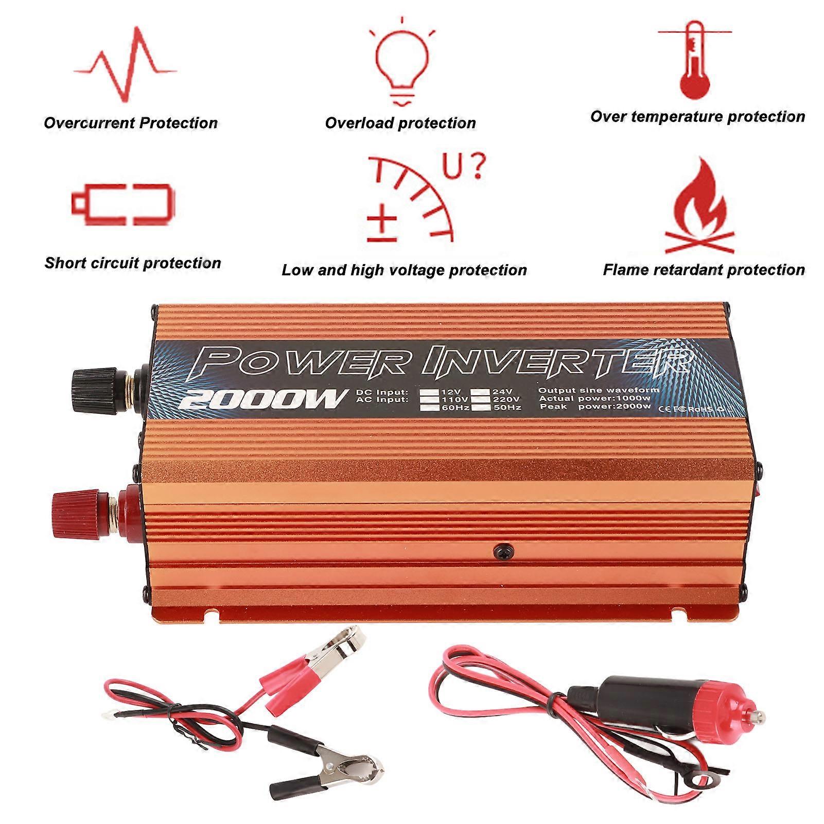Car Power Inverter Solar Power Universal Aluminum Alloy Low Noise Modified Sine Wave Inverter for Multipurpose Charging 2000W