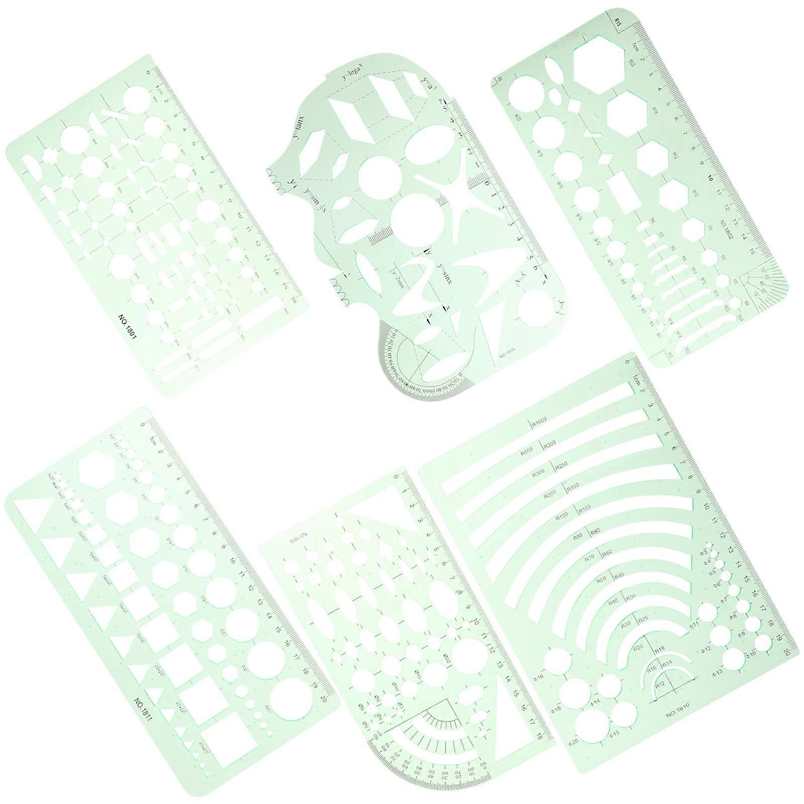 Geometric Template Architectural Drafting Supplies Drawing Stencil For Students Centimeter Scale Transparent Green 20.00X10.00X0.10cm Measuring 6Pcs