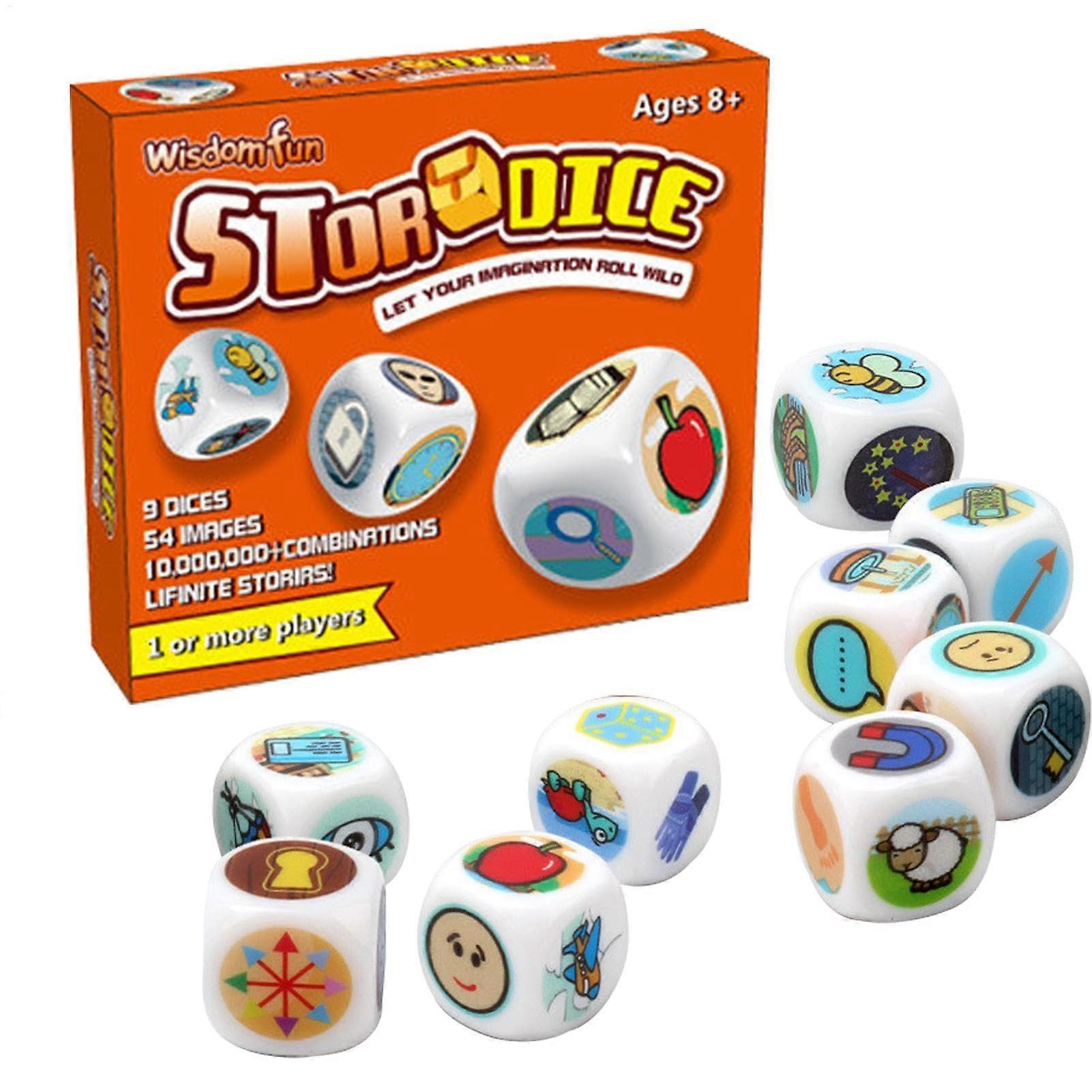 Story Time Dice - 9 Storytelling Cubes, 4.33x3.94x0.98 Inches, Portable Interactive Game with 54 Iconic Images for Kids and Adults