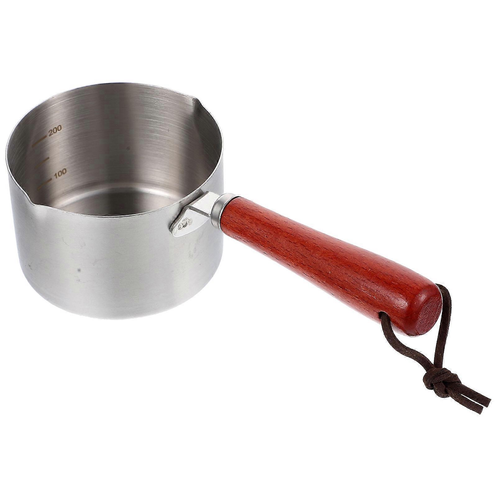 Small Pot With Pour Spout Stainless Melting Pot Round Bottom Square Handle Wood Heating Oil 7.3×3.3×2.1in 1Set