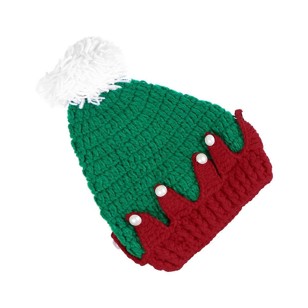 كاب محبوك للأطفال أحمر قبعة سانتا للتصوير الفوتوغرافي دعامة للأطفال 1 مجموعة