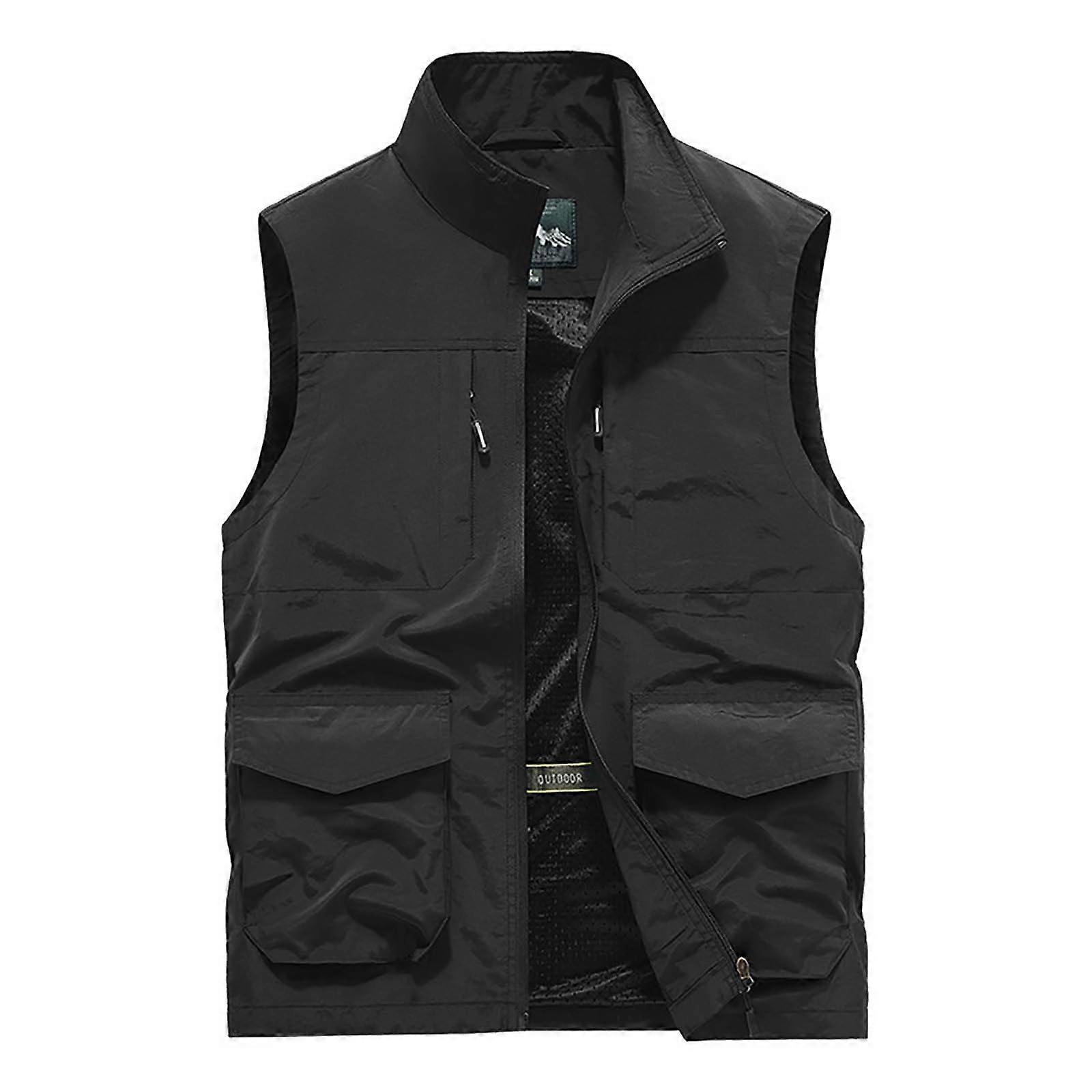 Men's Angler Vest Sleeveless Jacket, Functional Lightweight Softshell, 6XL Black