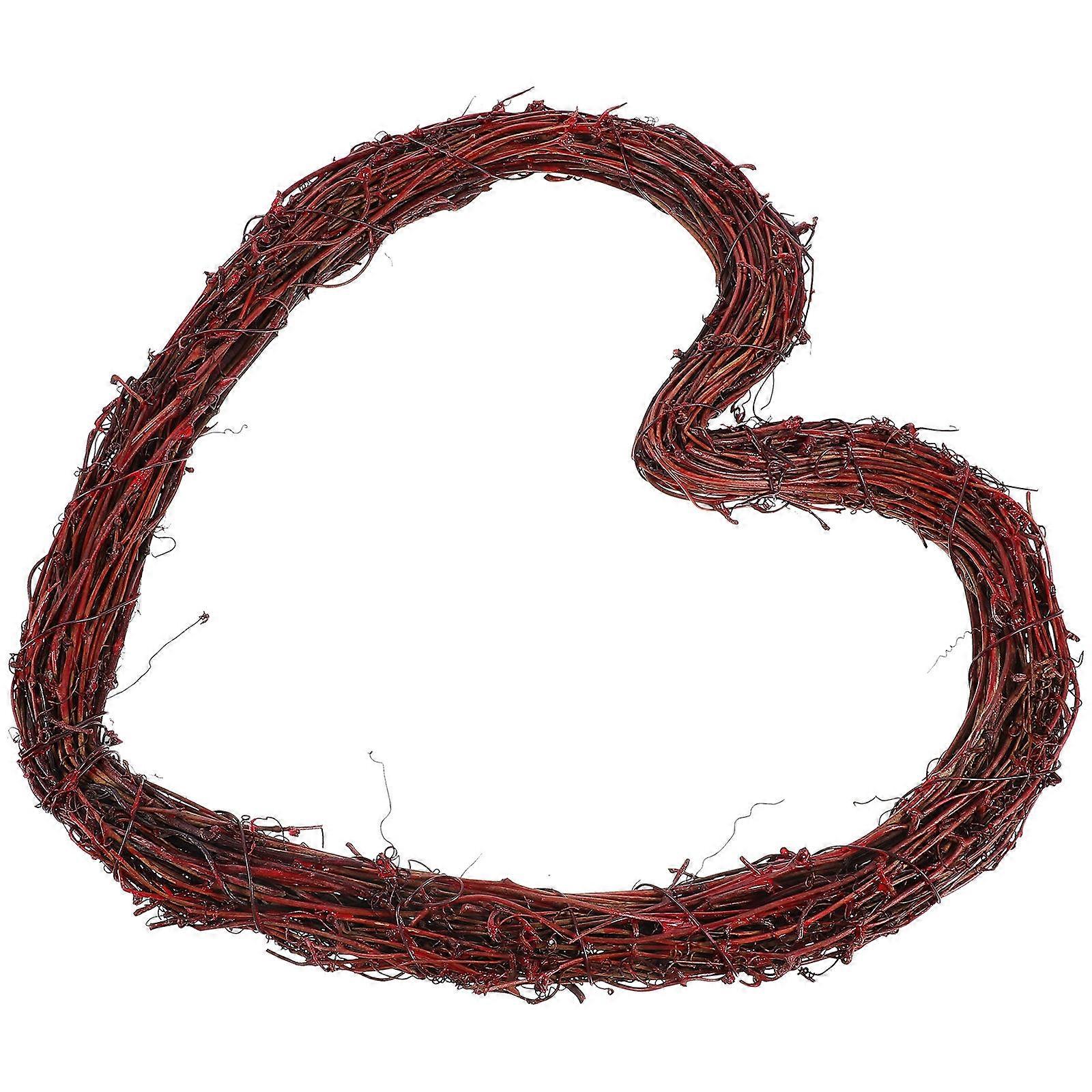 Heart Shaped Rattan Wreath for DIY Use Red Color Natural Material Decor 12.5 inches