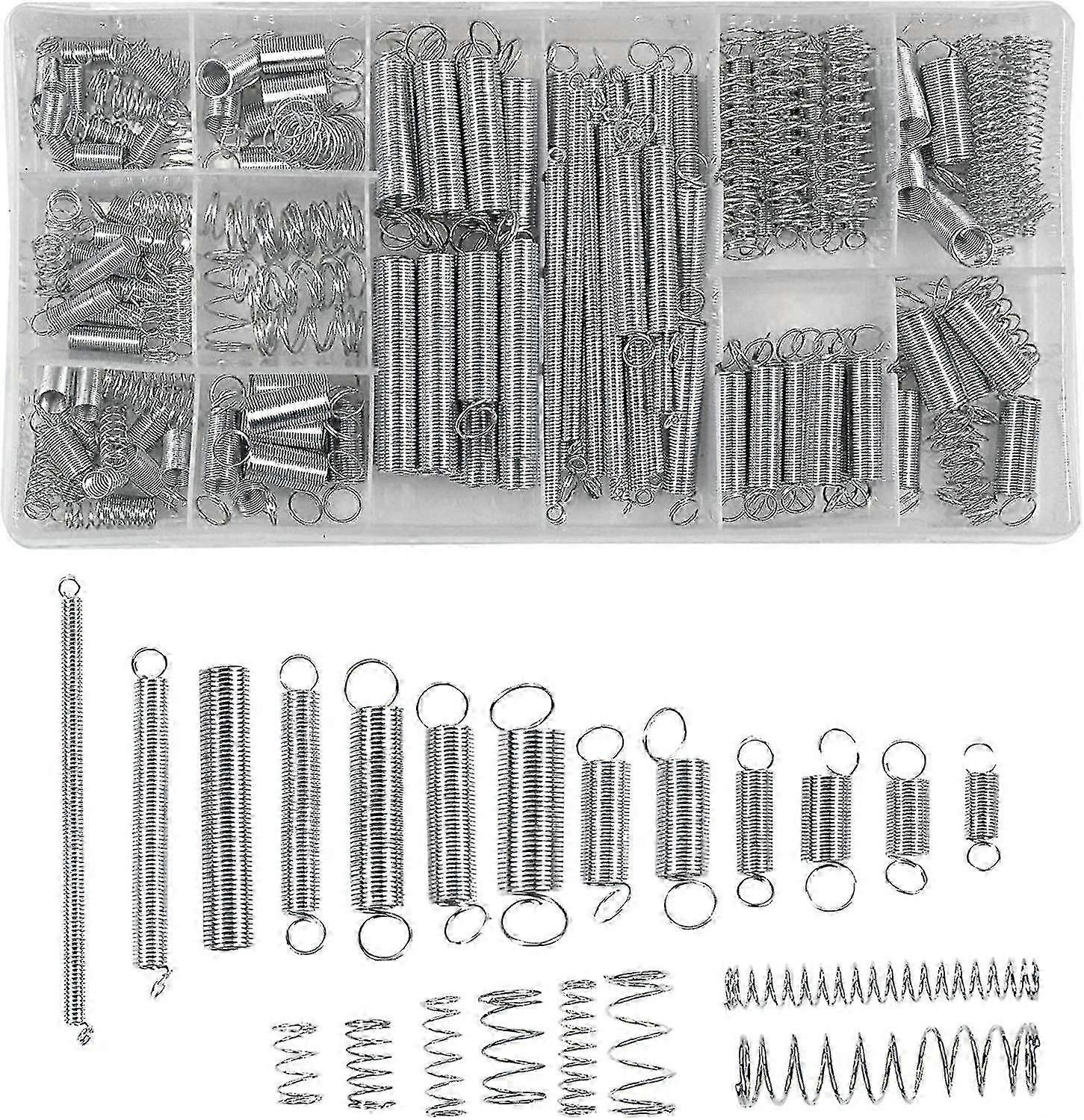 200 Pcs 20 Sizes Galvanized Steel Springs Compression Extension Assortment Storage Box