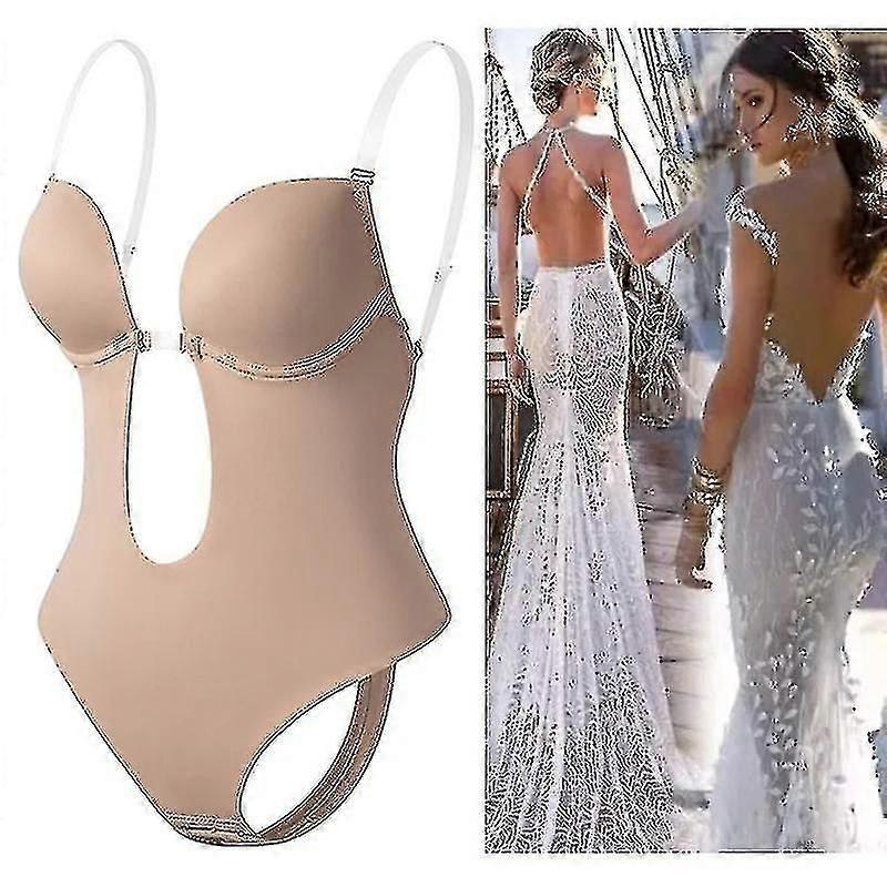 Backless Body Shaper Bra Women Plunging Deep V-neck Body Shaper Seamless Thong Invisibles Shapewear For Wedding-hao