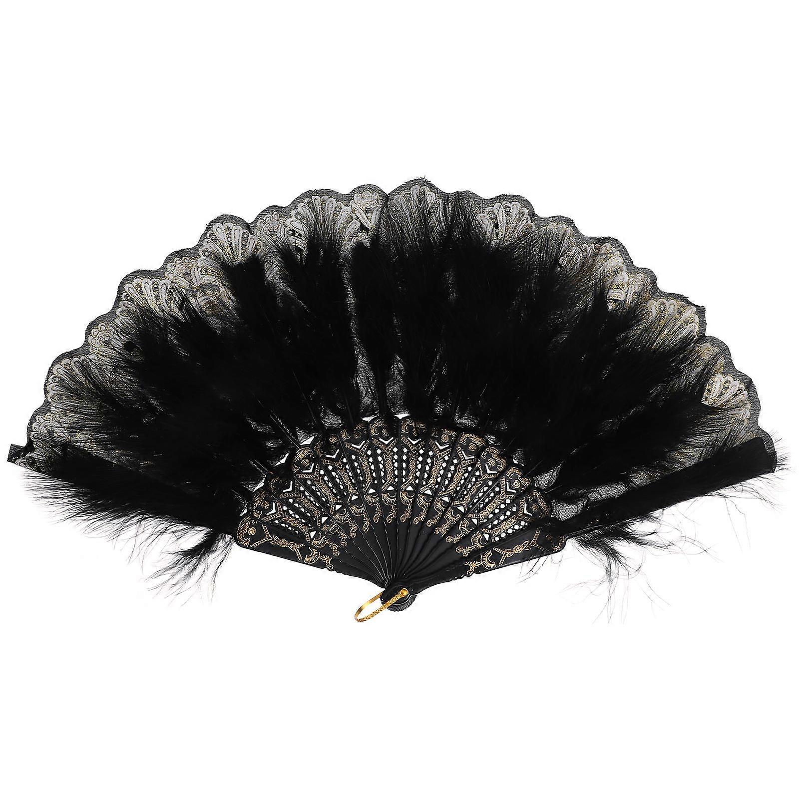 Decorative Embroidered Hand Held Fan Perfect For Birthdays And Cosplay In Black 1Set