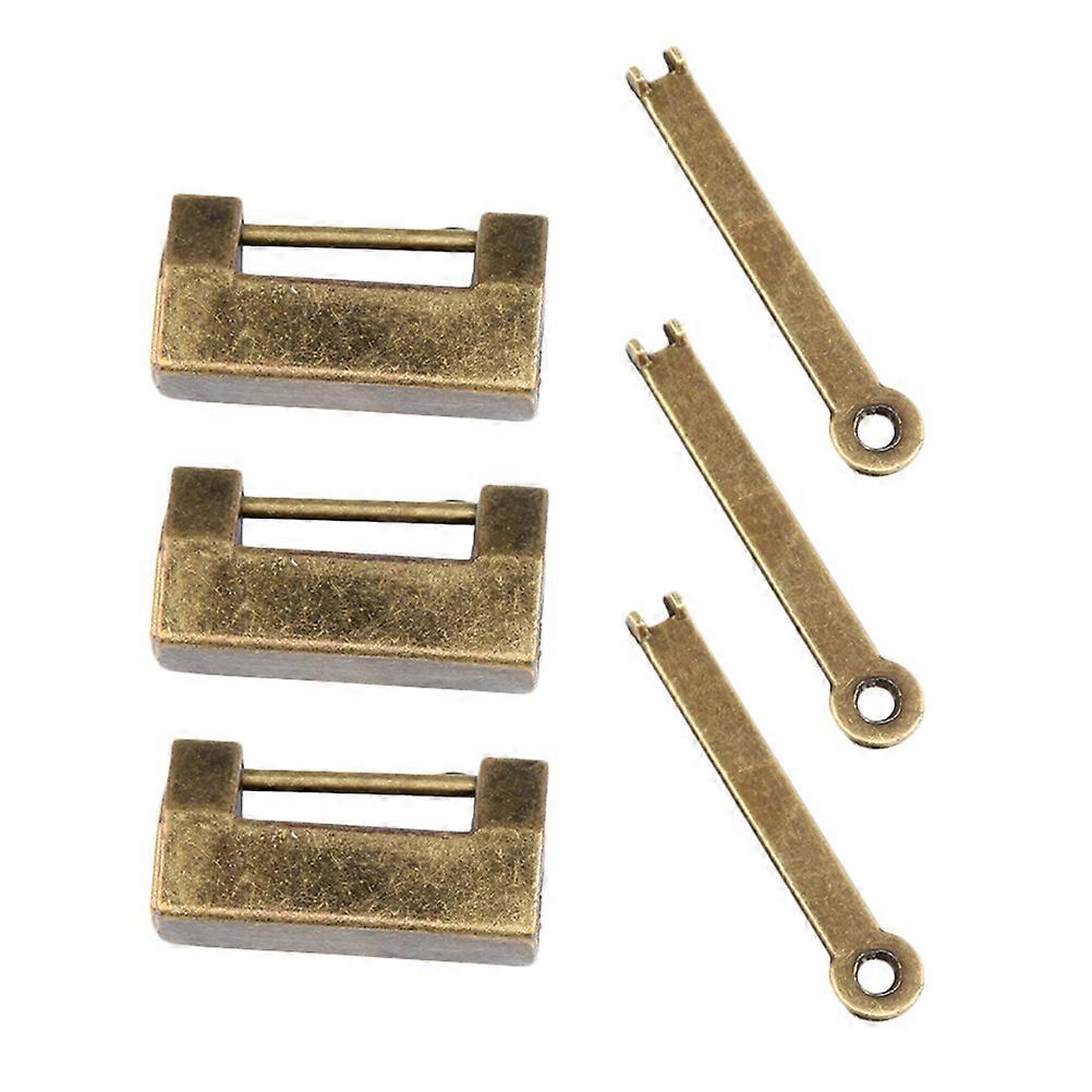 3 Sets Simple Antique Padlocks for Box Using Golden Zinc Alloy Small functional Locks