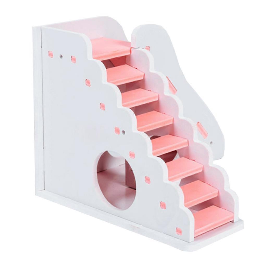 1pc Square Shape Hamster House with Wooden Slide Balcony Nest Toy White Pink