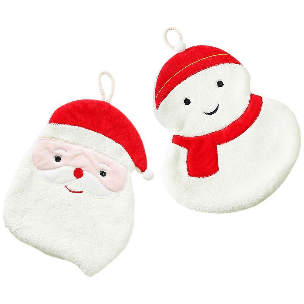 2 Pcs Christmas Coral Fleece Hand Towels Absorbent & Decorative with Hanging Loop for Bathroom or Kitchen Use Santa Claus Embroidery Design