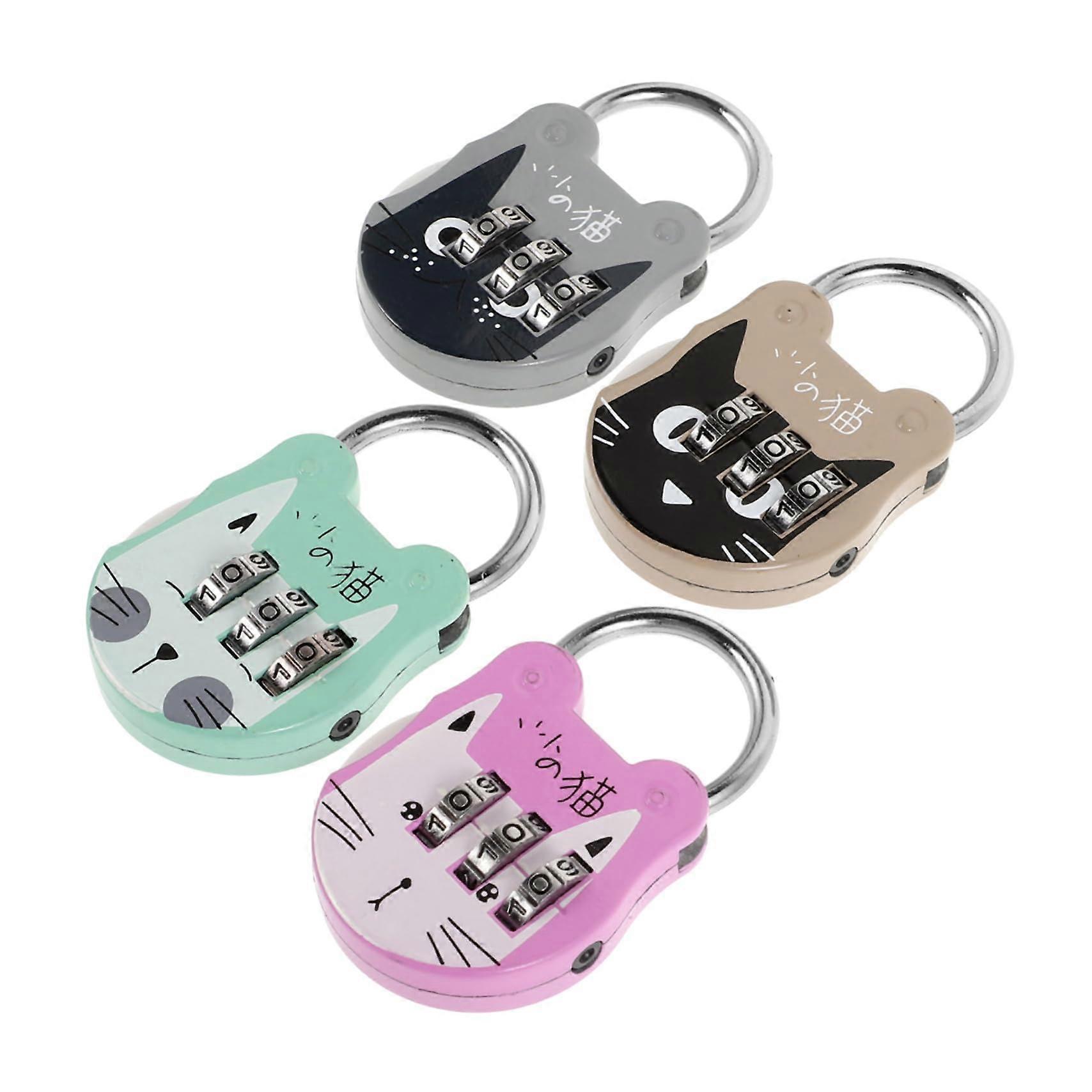 Cute Combination Locks Set of 4 Portable Durable Padlocks for Luggage, Backpacks, and Lockers in Purple and Green