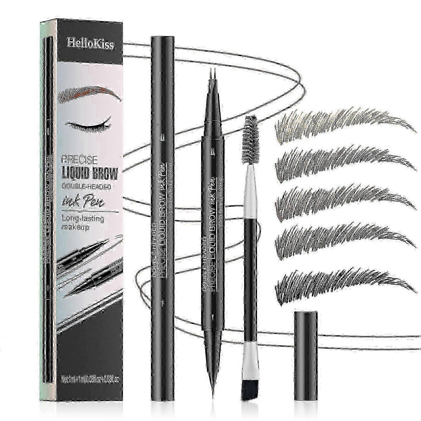 2025 HelloKiss Stylo à sourcils incurvé - Crayon à sourcils Microblading, crayon à sourcils de tatouage 3D imperméable Hello Kiss Microblade, sourcil liquide précis Double He
