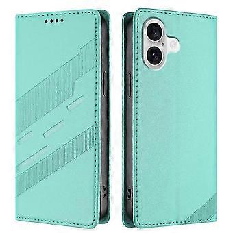 For iPhone 17 Phone Case Punk Style Printed Wallet Stand Leather Protective Case (Light Green, Mint Green)