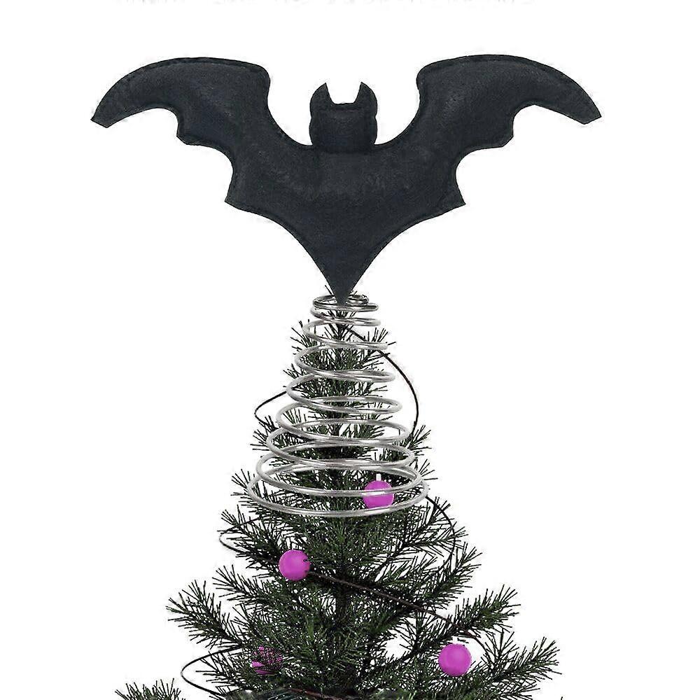 Halloween Black Bat Christmas Tree Topper, Plush Fabric, Metal Base, 8.6x7.8 Inch Gothic Holiday Decoration, Black Color