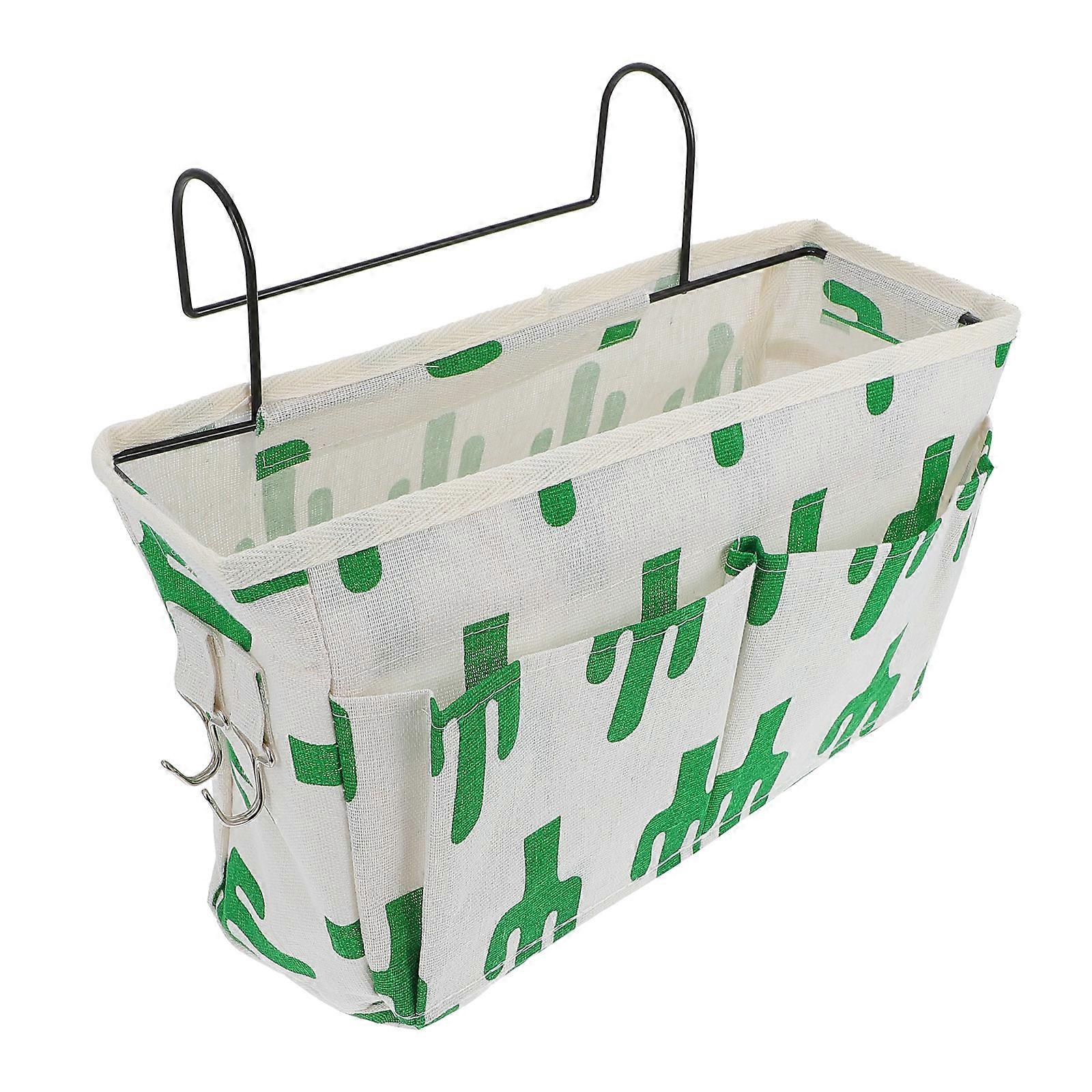 Hanging Bedside Storage Bag Rectangular Bedside Storage Dormitory Bunk Beds Cotton Linen Iron Storage 1Pc