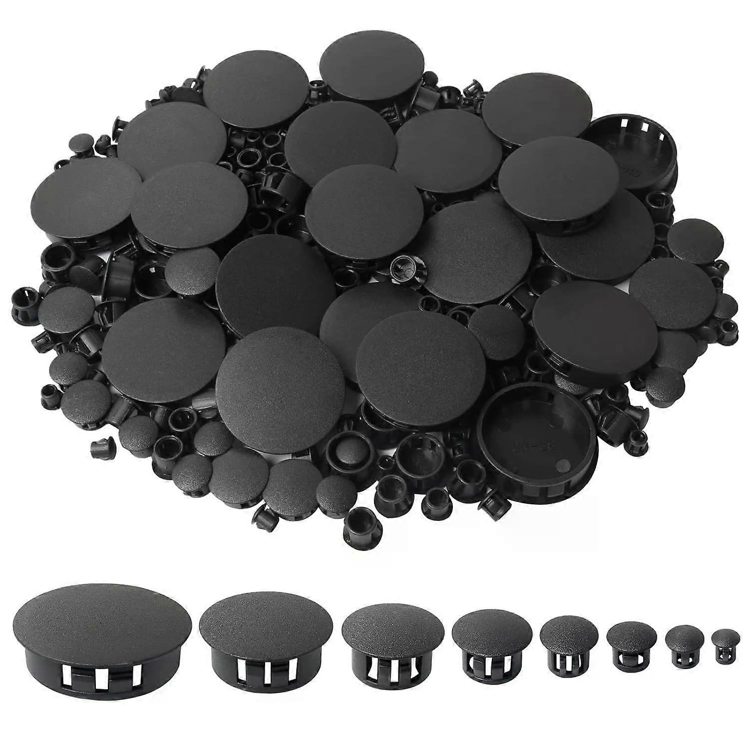 Plastic Hole Plugs, 320Pcs 8 Sizes Black Round Flush Plugs