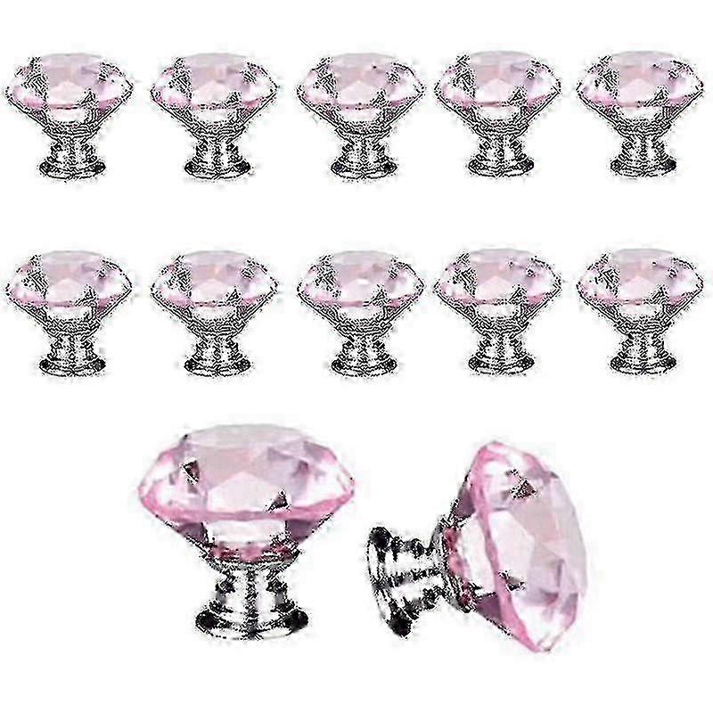 10 Pink Crystal Diamond Glass Knobs 30mm for Drawers, Wardrobe & Kitchen Cabinets