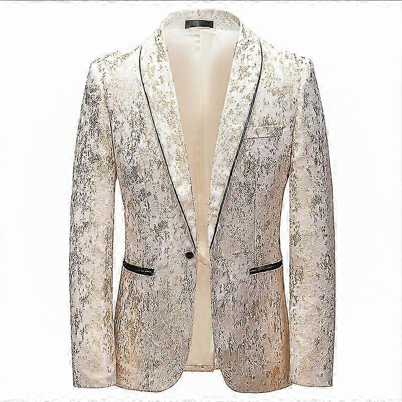 Men's One Button Apricot Patterned Blazer Top Jacket