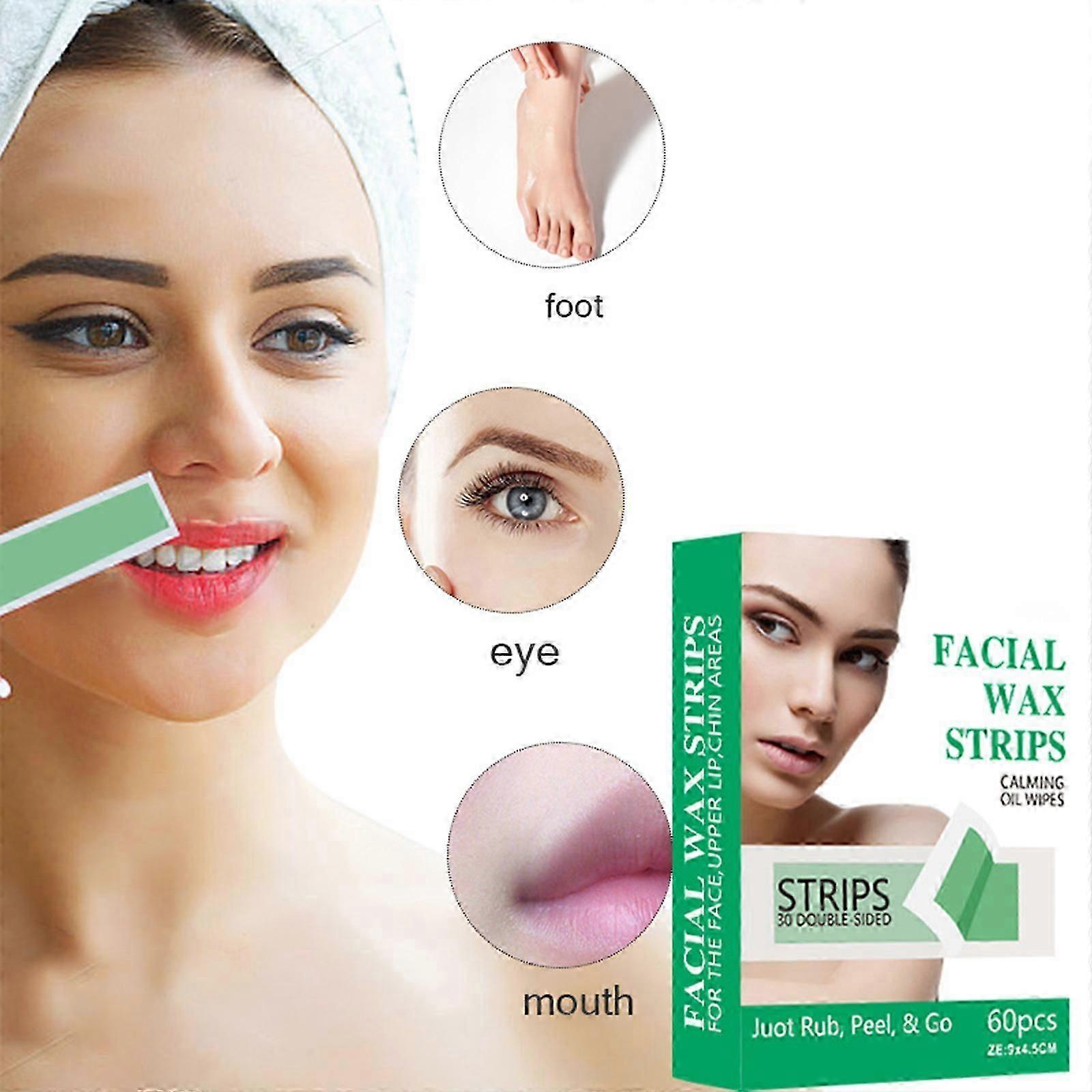 Facial Wax Strips, Wax Strips for Hair Removal: Gentle and Fast Working for Face, Eyebrow, Upper Lip, and Chin - Hypoallergenic for All Skin Types(60