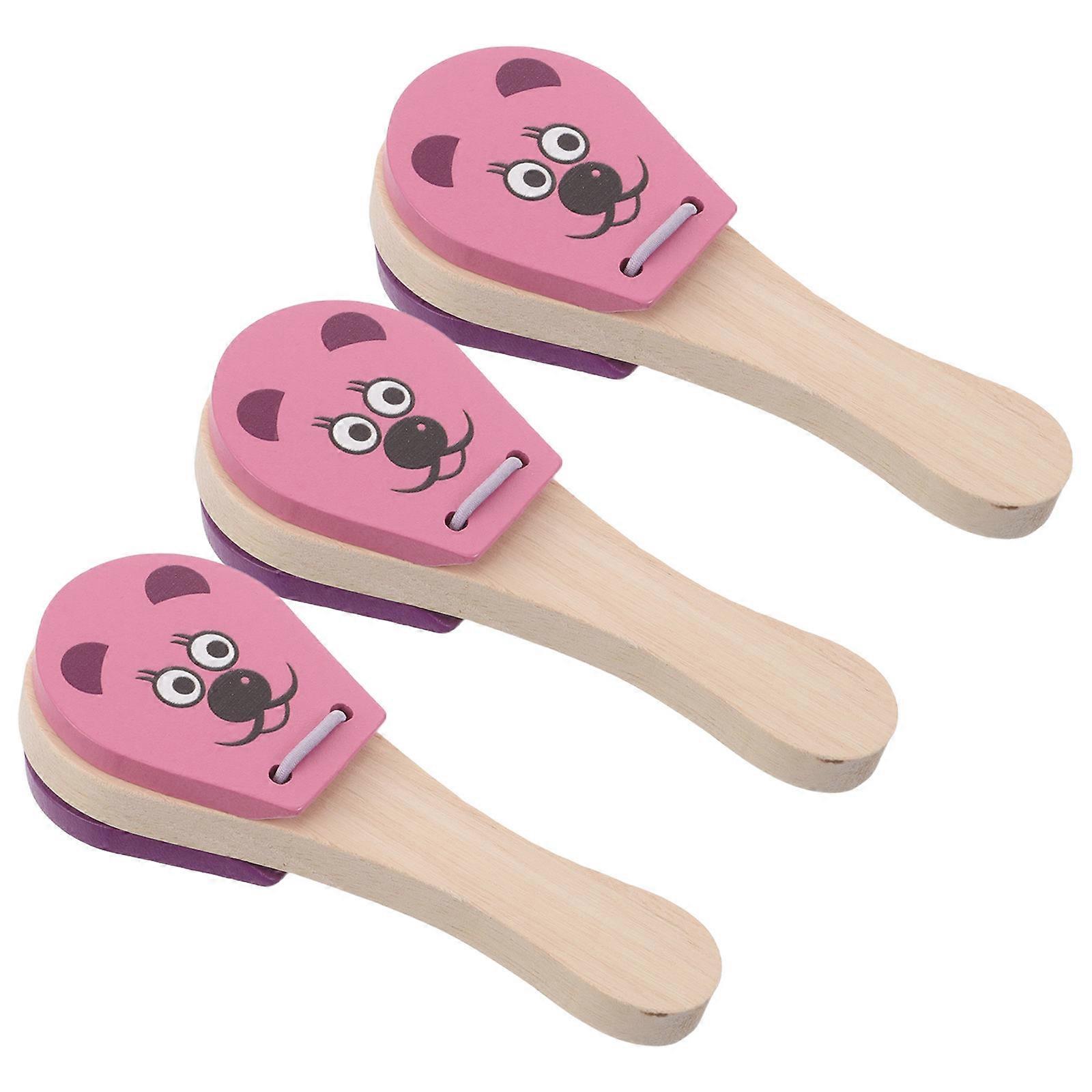 3pcs Wooden Castanets with Animal Design for Hand Clapping, Easy Grip Percussion Instruments for Music Learning and Sound Exploration