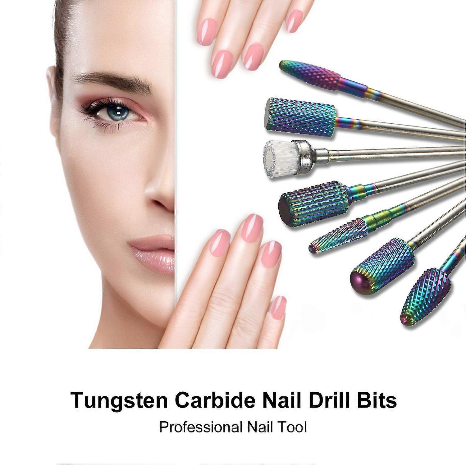7PCs Nail Drill Bits Set Tungsten Carbide Pedicure Manicure Drill Bits Kit Replacement Drill Bits for Electric Nail Drill Machine