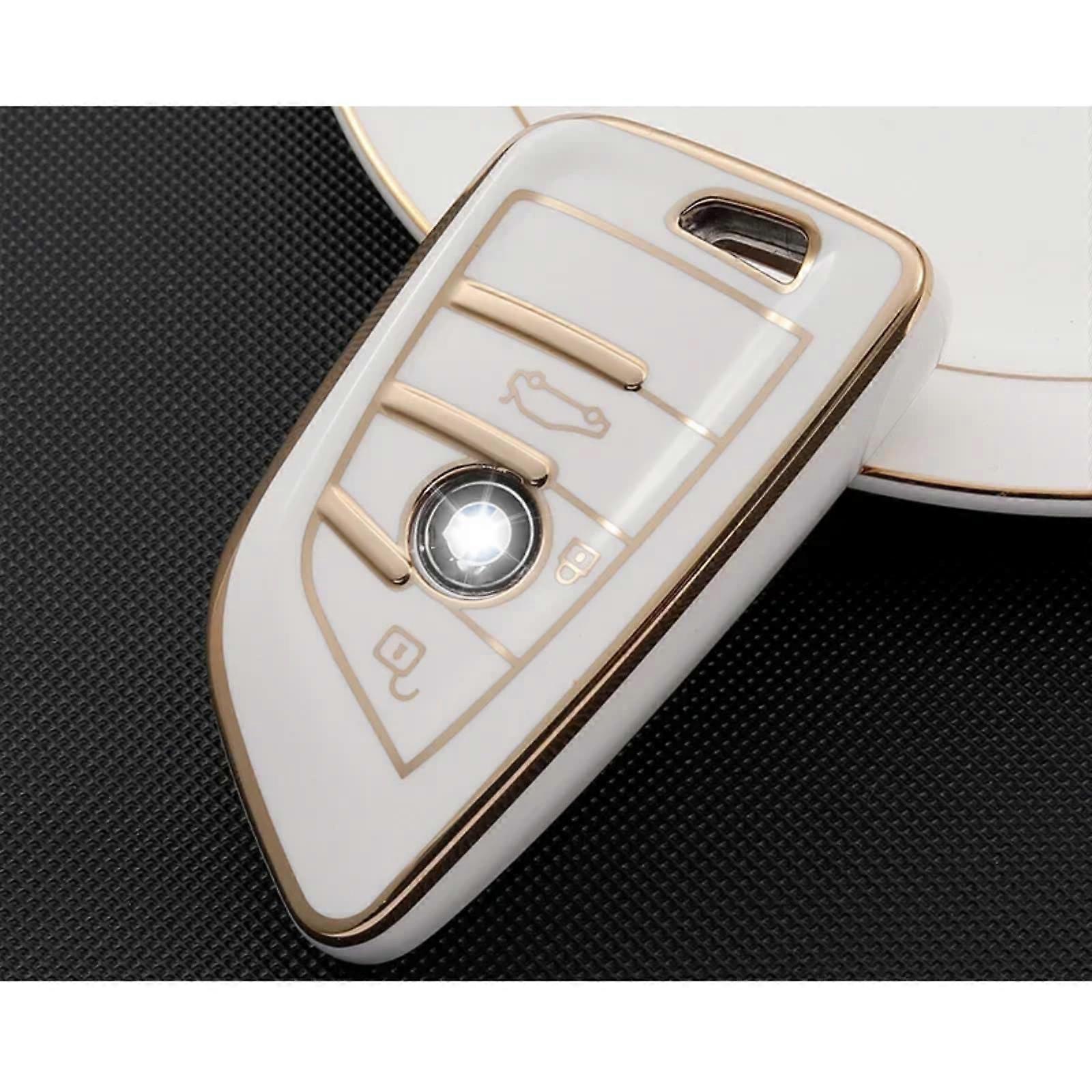 TPU Car Key Case Cover For BMW Key Fob, X1 X2 X3 X4 X5 X6 X7 Z4, 3/4 Button Remote, Shockproof, AntiScratch, White